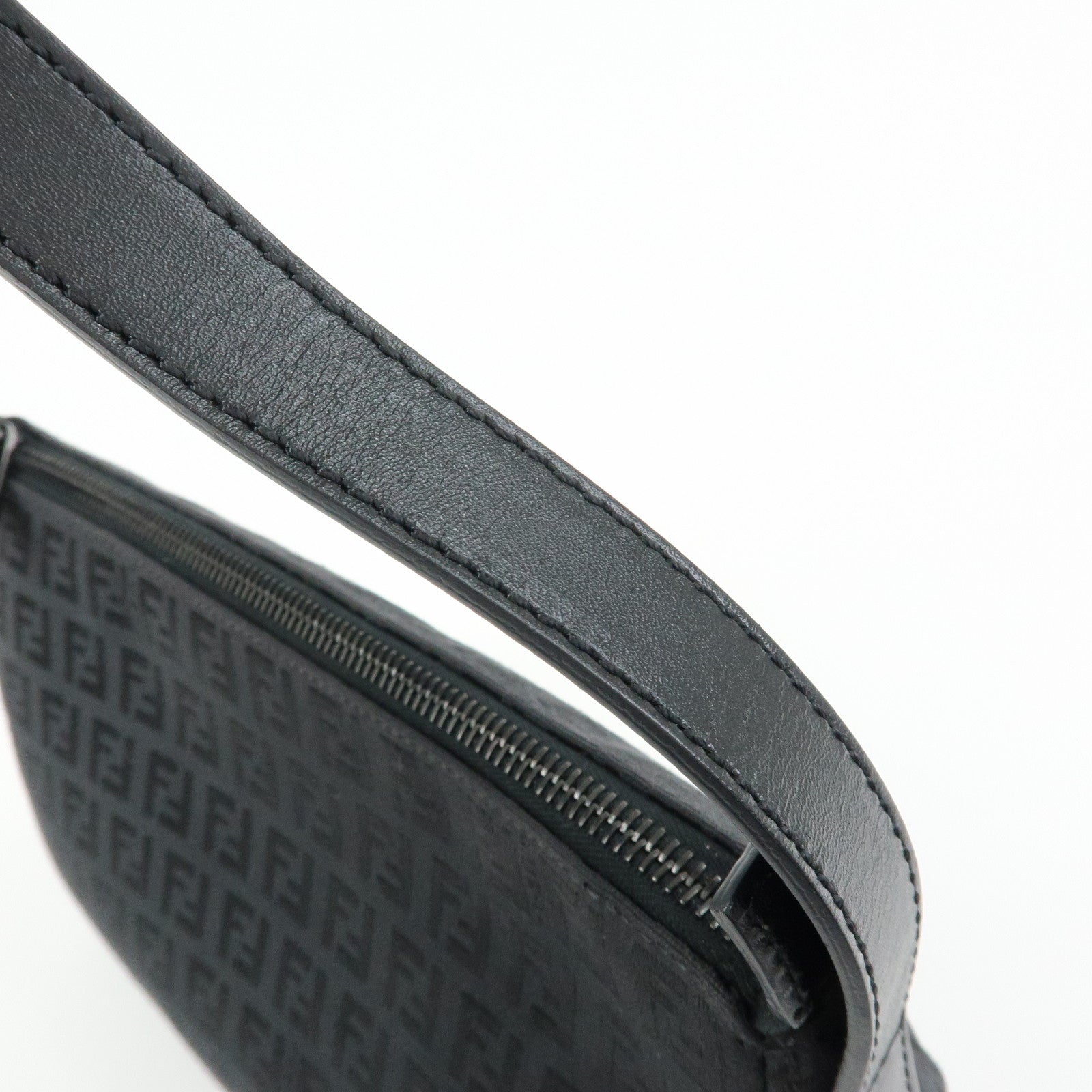 FENDI Zucchino Canvas Leather Shoulder Bag Hand Bag Black 8BR444