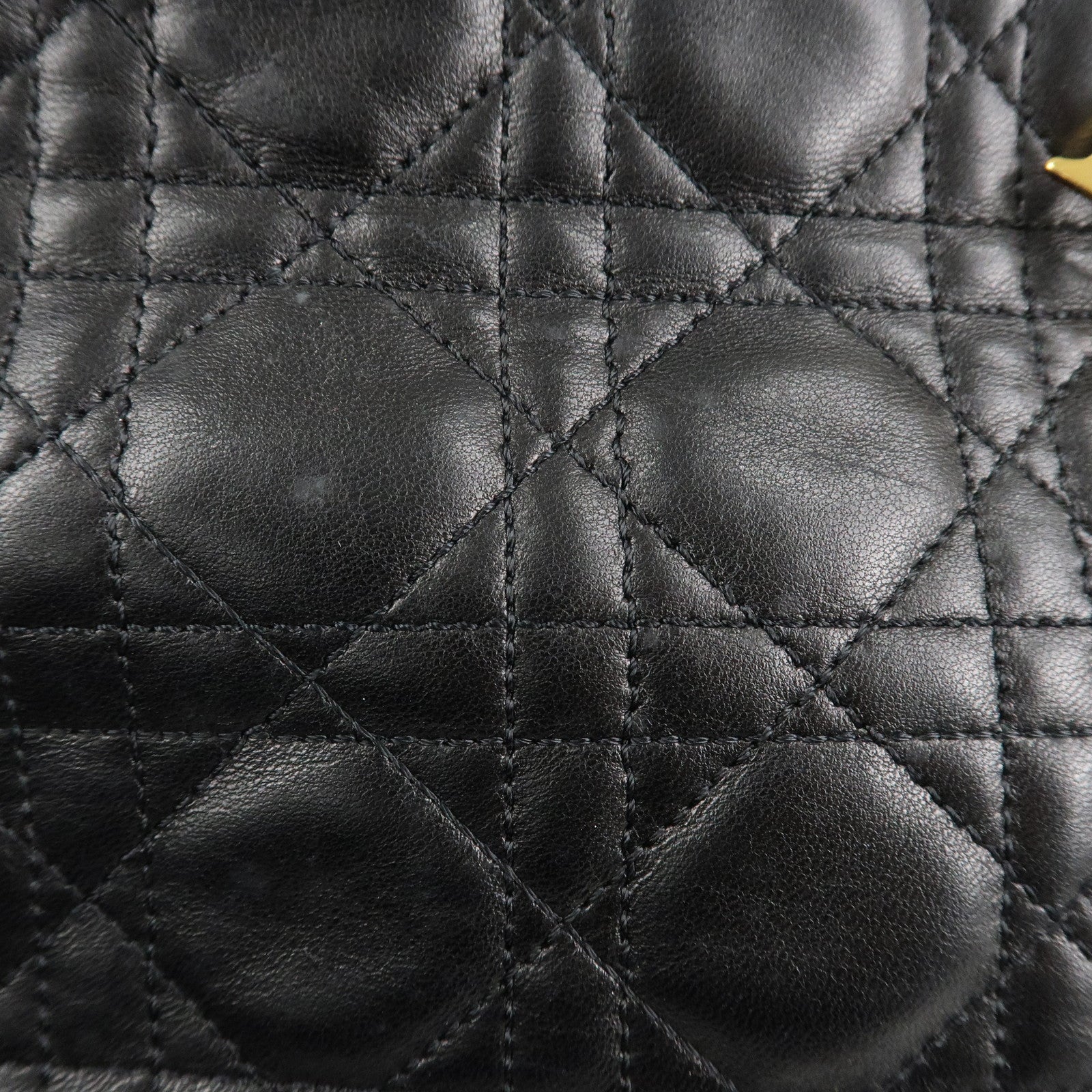 Christian Dior Lady Dior Canage Leather Hand Bag Black Used