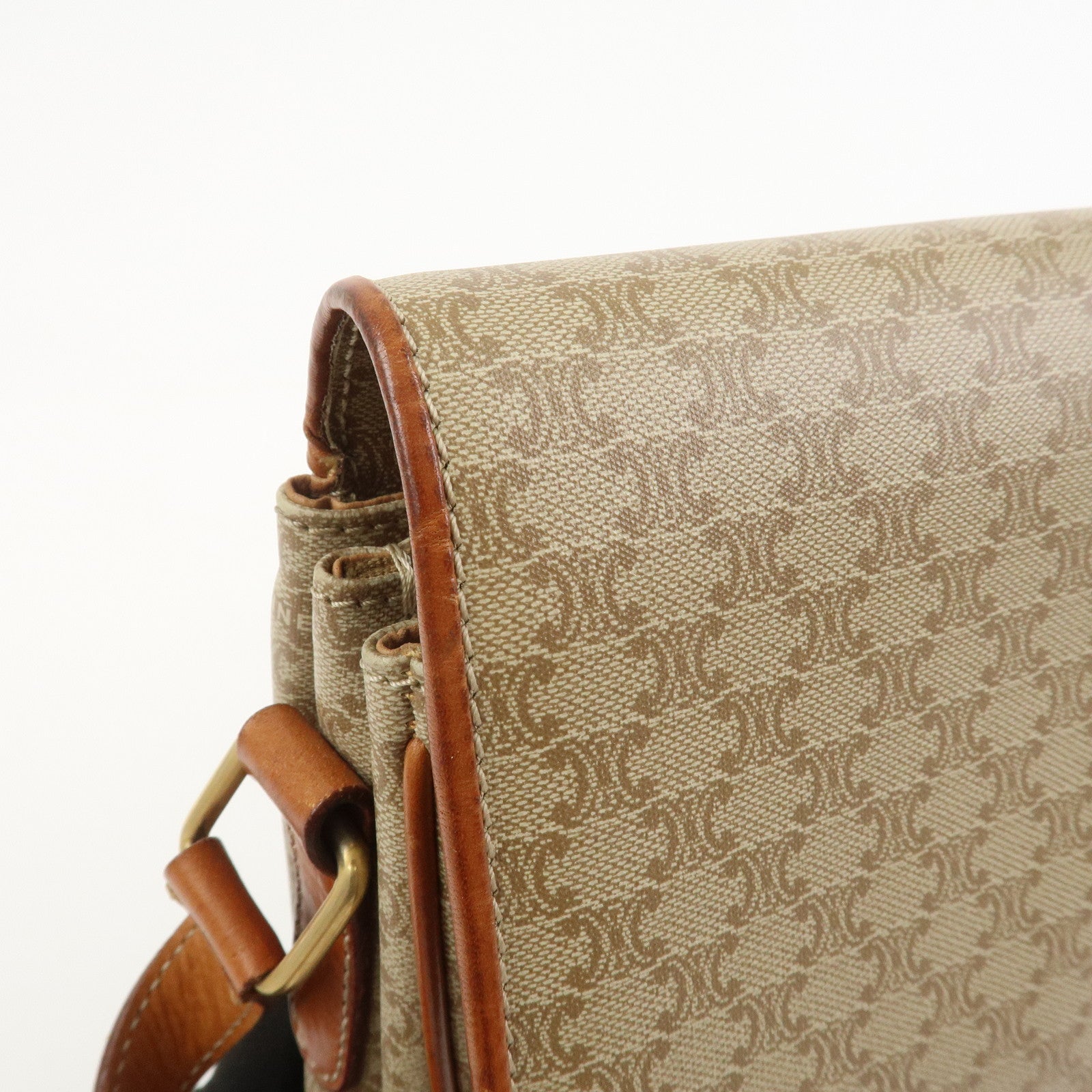 CELINE Macadam PVC Leather Shoulder Bag Crossbody Bag Beige Brown