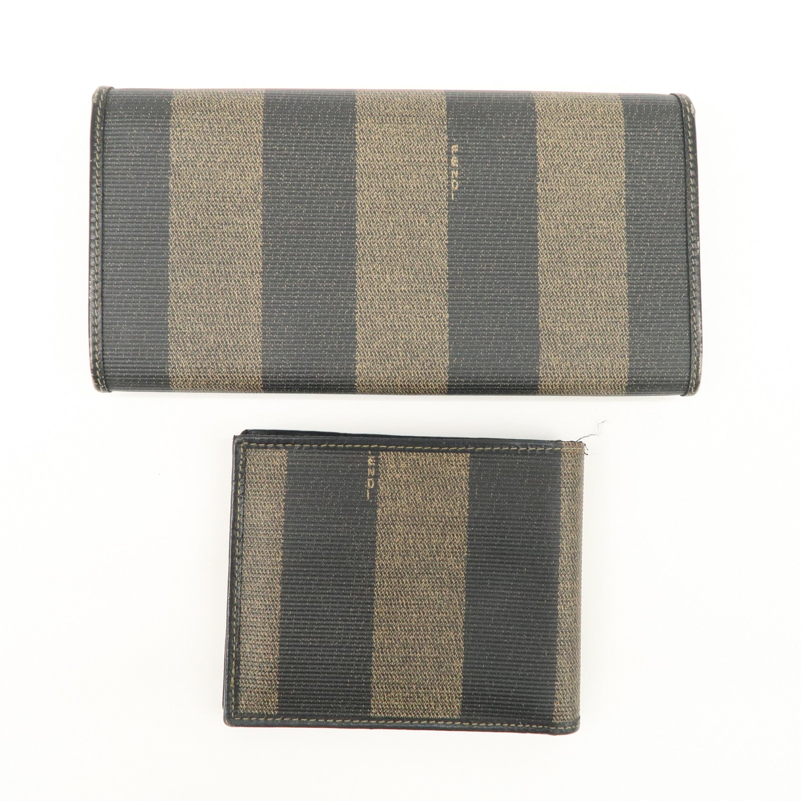 FENDI Set of 2 Pecan Leather PVC Wallet Black Brown 01445-069 30851 Used