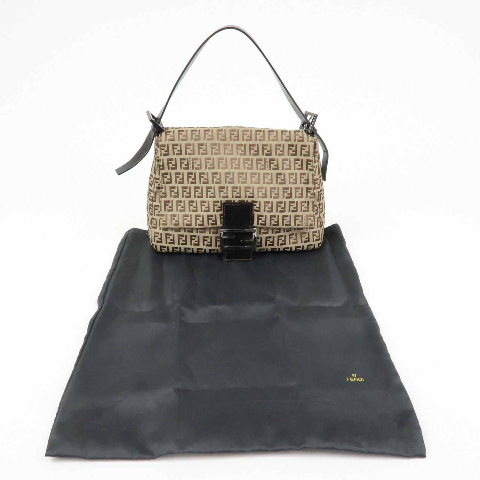 FENDI Zucchino Mamma Baguette Nylon Leather Shoulder Bag 8BR001