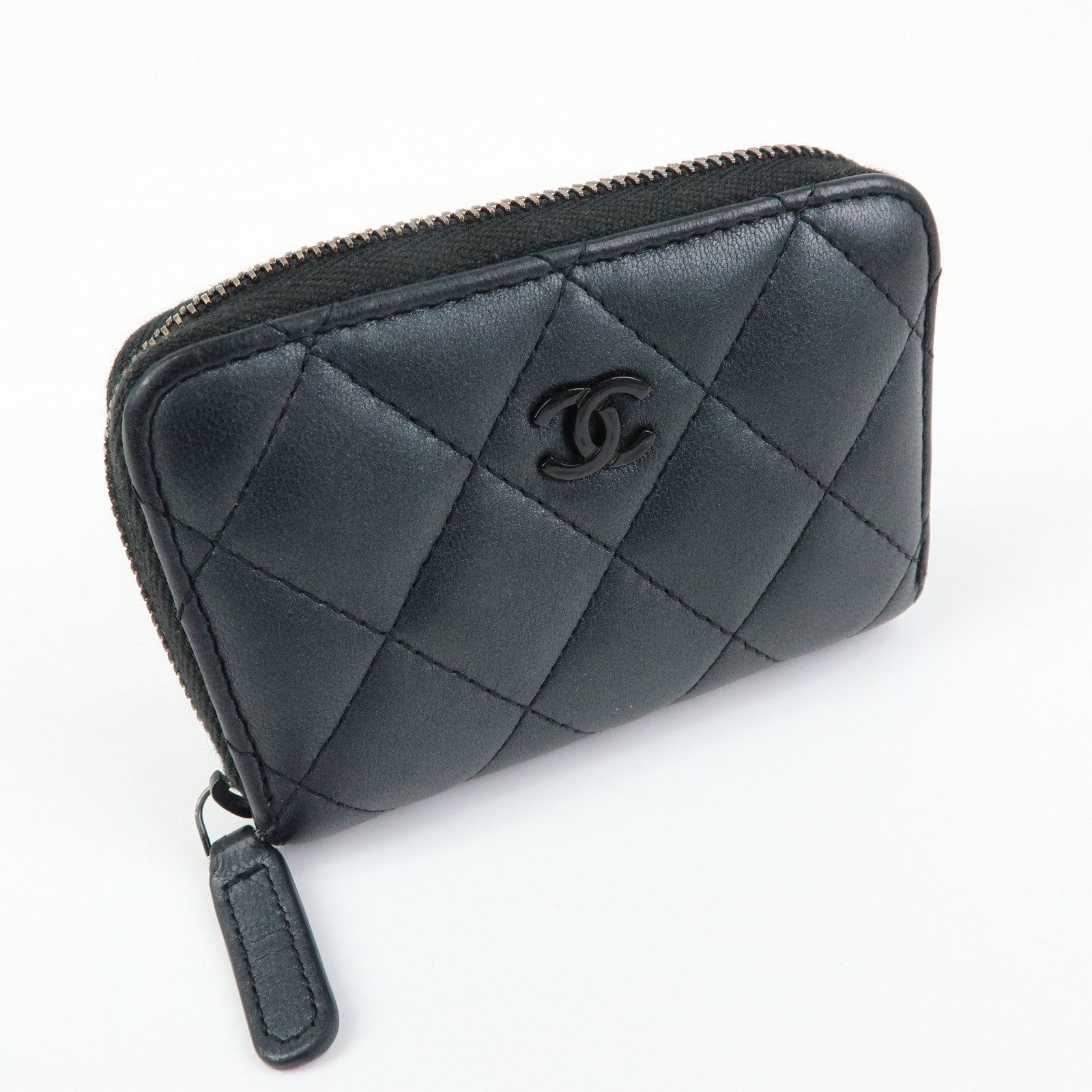 CHANEL COCO Logo Matelasse Lambskin Coin Case Card Case Black