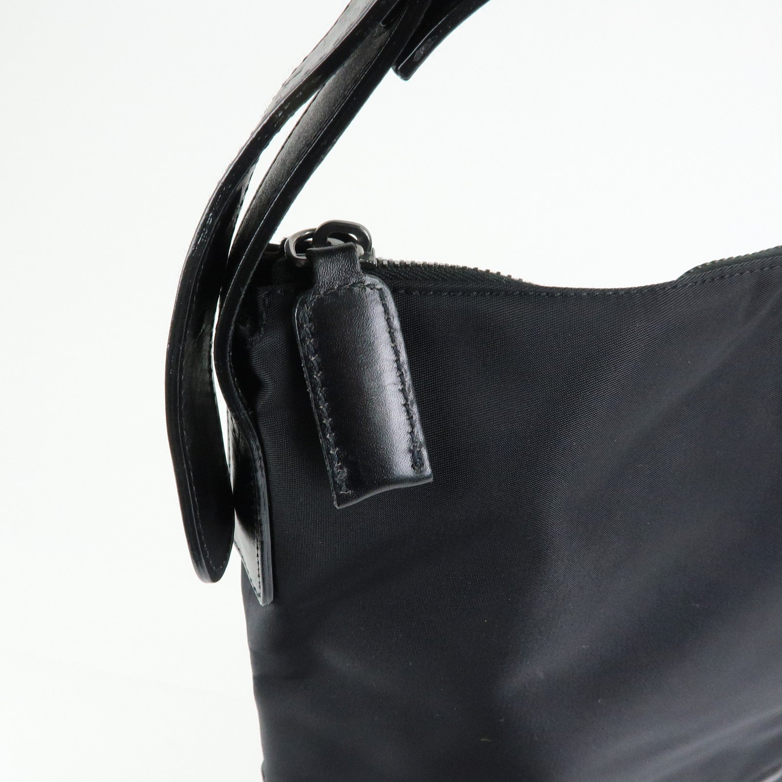 FENDI Logo Nylon Leather Shoulder Bag Hand Bag Black