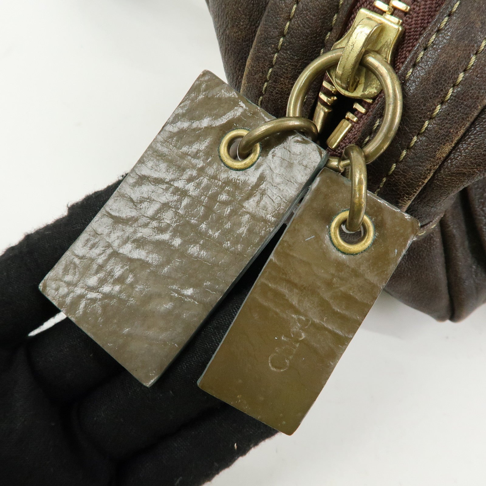 Chloe Leather Shoulder Bag Mini Boston Bag Brown