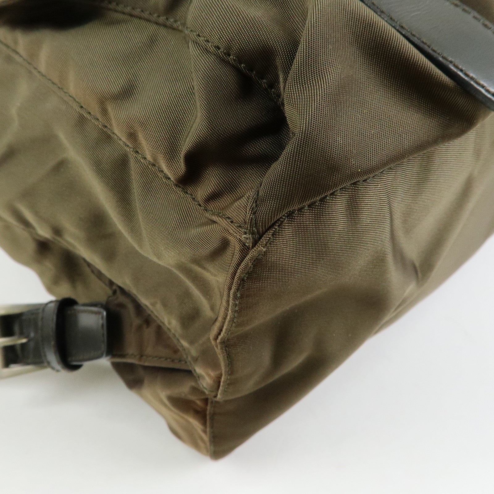 PRADA Triangle Logo Nylon Leather Backpack Rucksack Khaki B6677