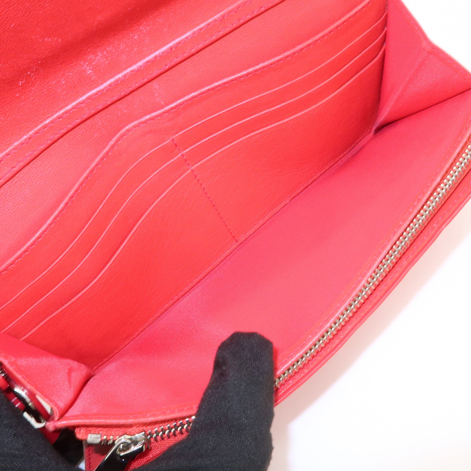Christian Dior Cannage Patent Leather Bi-Fold Long Wallet Red