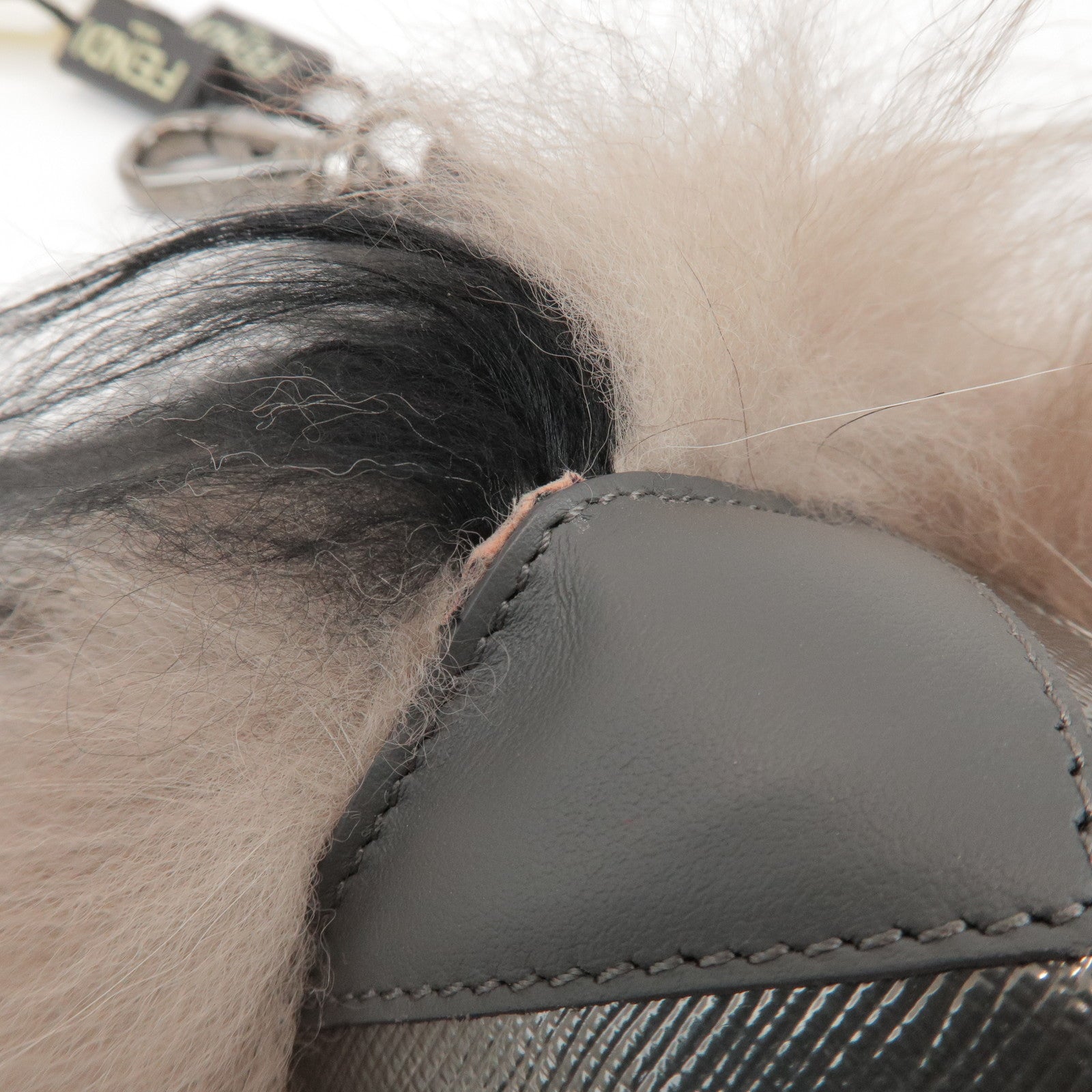 FENDI Fur Leather Monster Bag Charm Key Chain Black Greige