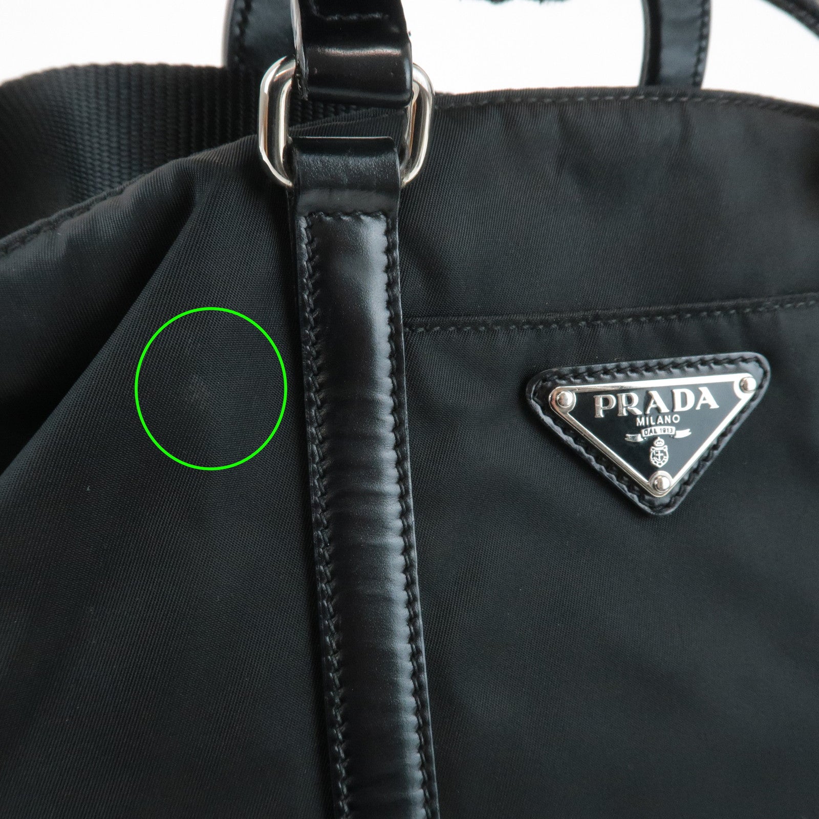 PRADA Triangel Logo Leather Nylon 2Way Bag Tote Bag Black BN1066