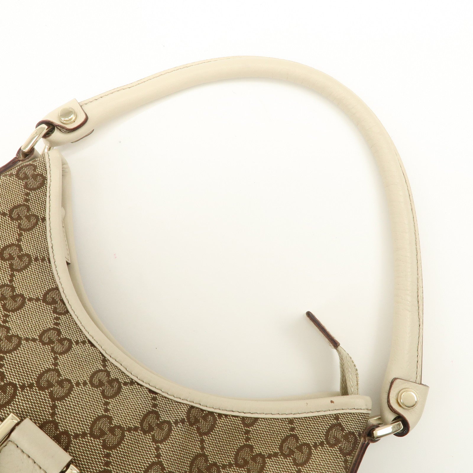 GUCCI Abbey GG Canvas Leather Shoulder Bag Beige Ivory 130738