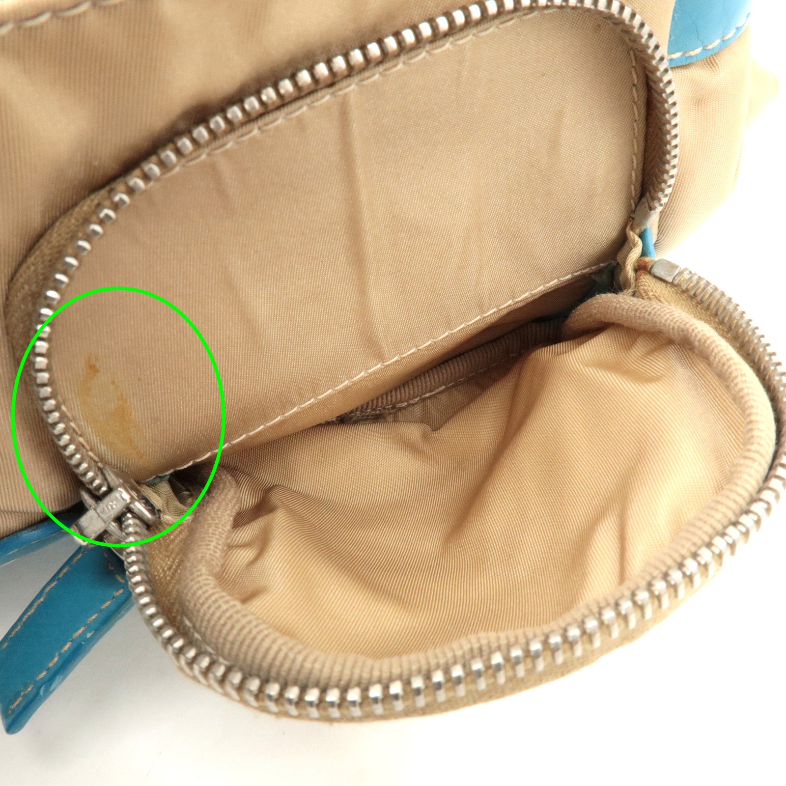 PRADA Nylon Leather Shoulder Bag Crossbody Bag Blue Beige BR2417 Used