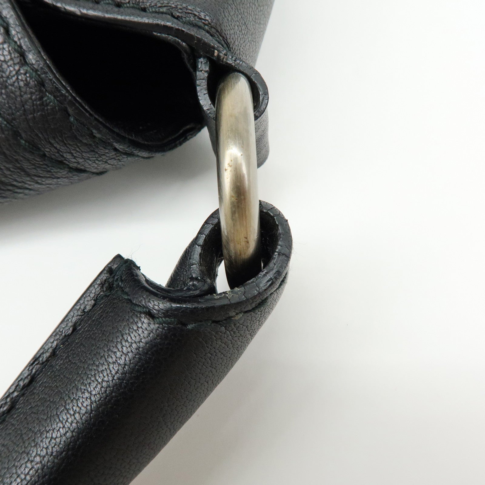 Ferragamo Gancini Leather Shoulder Bag Hand Bag Black