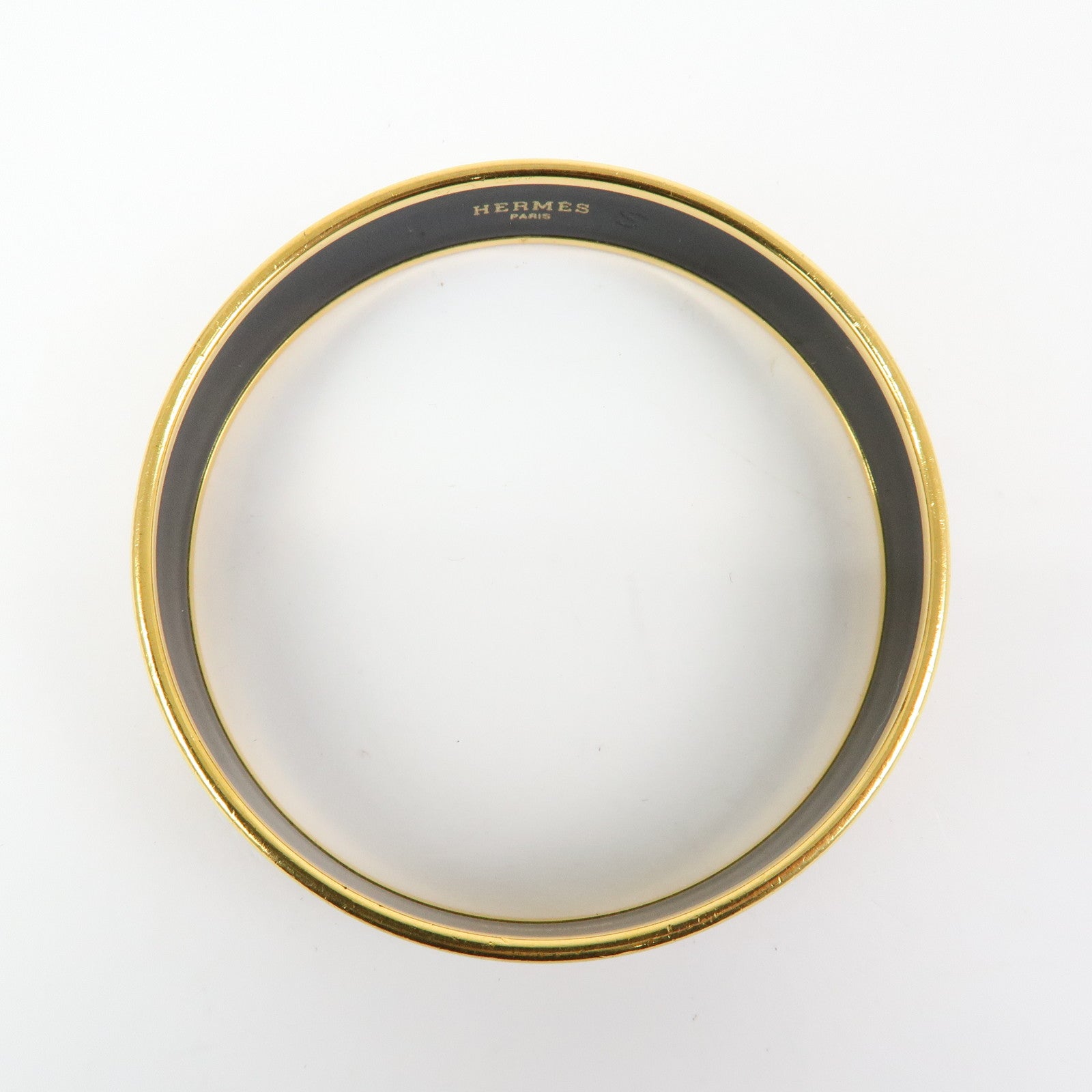 HERMES Email MM Gold Plated Bangle Bracelet Orange Gold