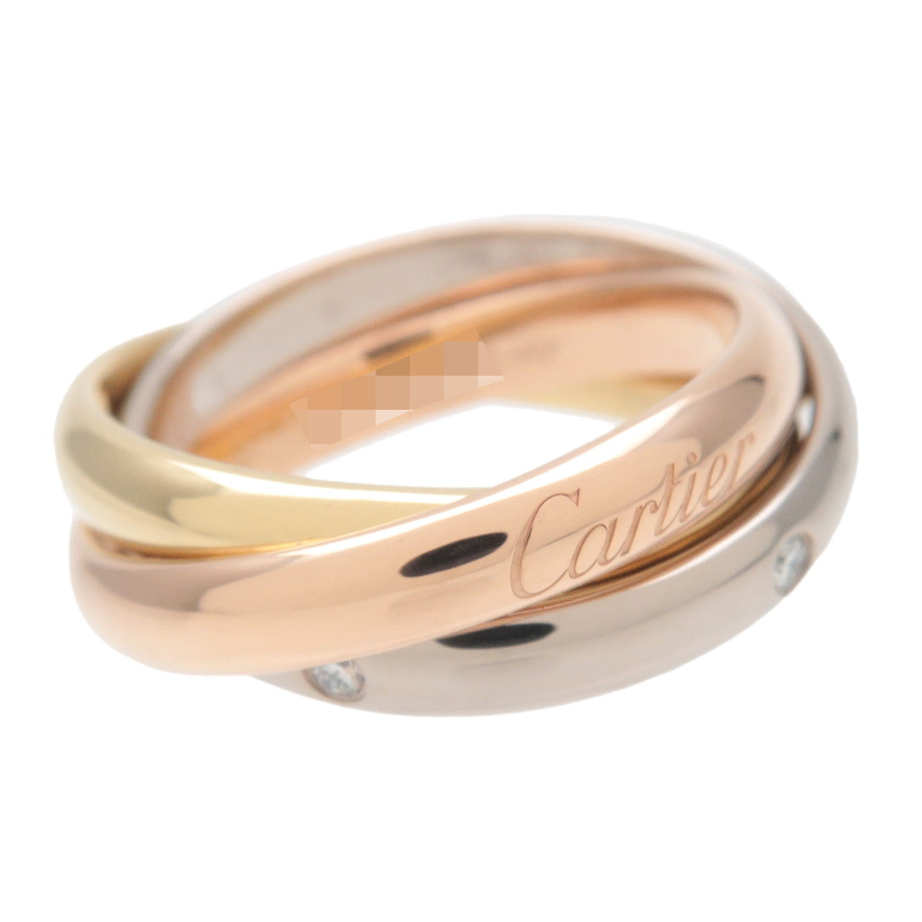 Cartier 5P Diamond Trinity Ring 750YG/WG/PG Classic Model #49 US4.5