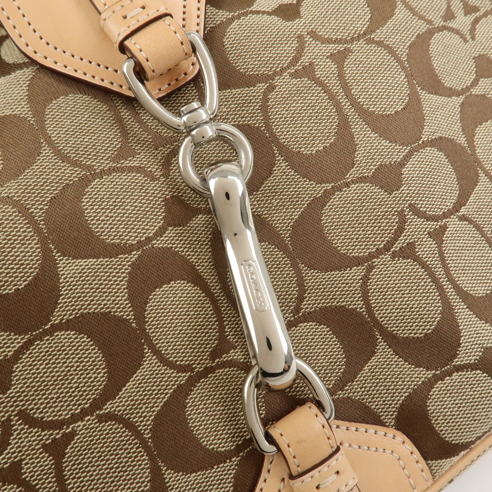 COACH Signature Canvas Leather Shoulder Bag Hand Bag Beige