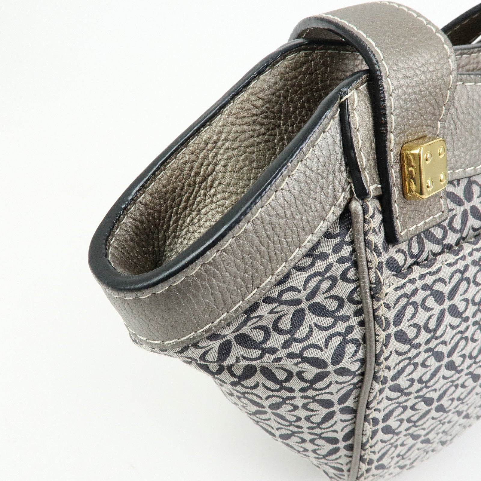 LOEWE New Road Line Repeat Anagram Canvas Calf Leather Hand Bag