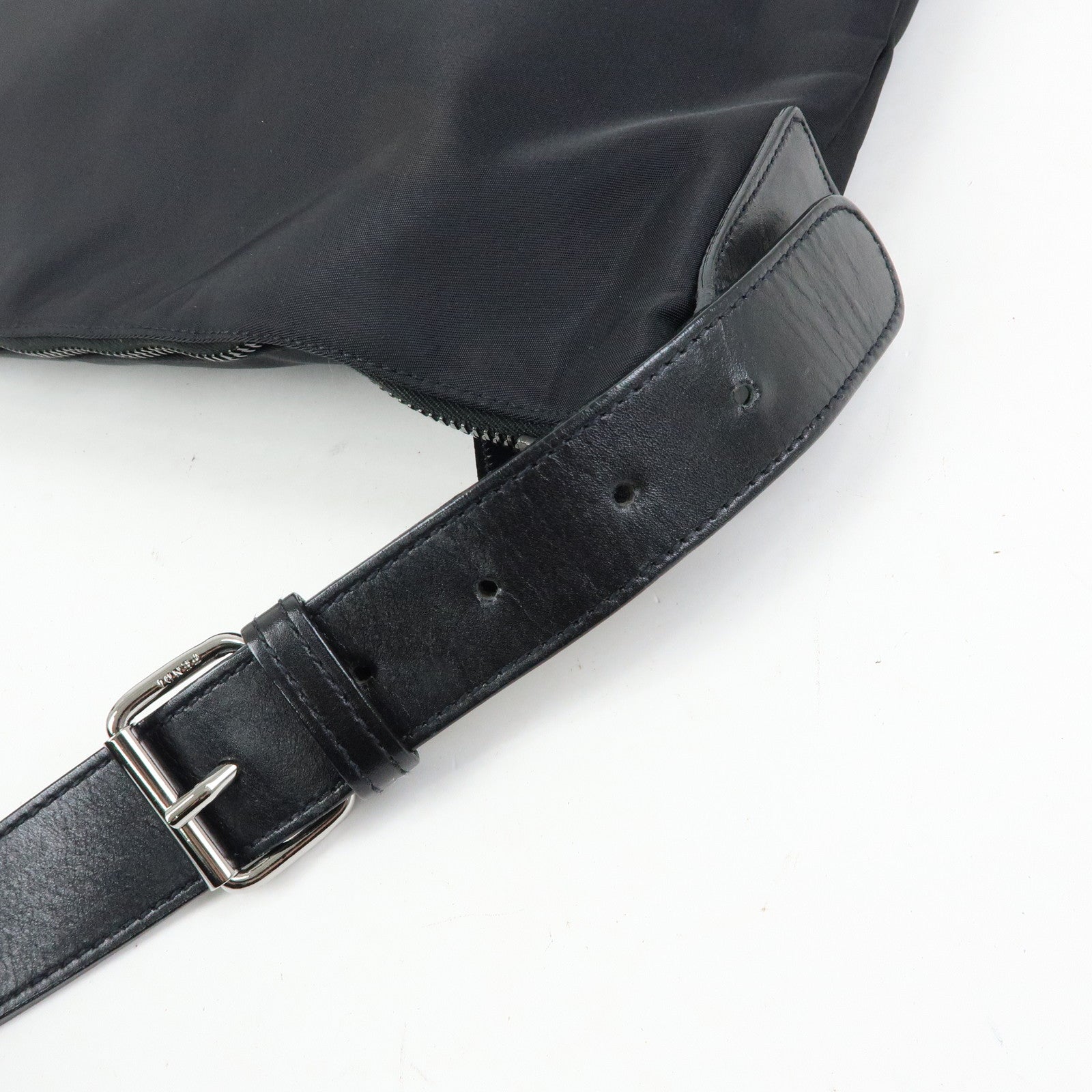 FENDI Logo Nylon Leather Shoulder Bag Hand Bag Black