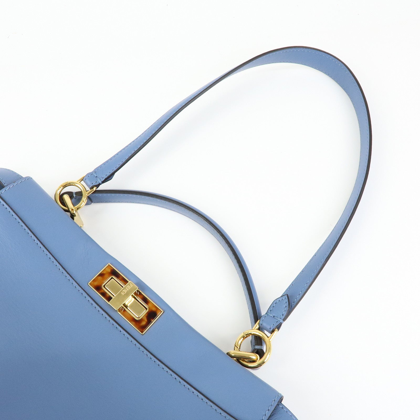 FENDI Peekaboo Leather 2Way Bag Tote Shoulder Bag Light Blue 8BN210