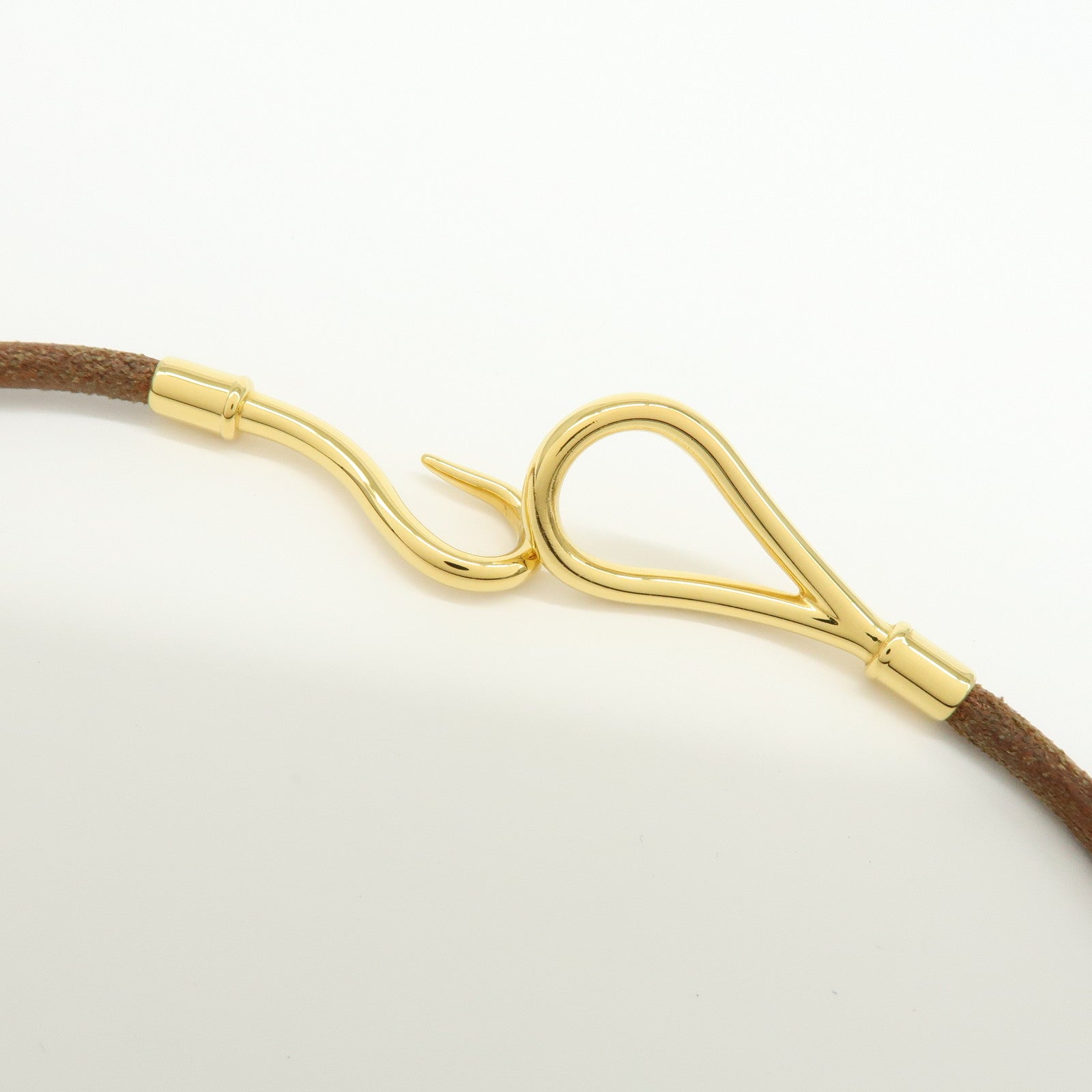 HERMES Jumbo Choker Leather Metal Bracelet Brown Gold