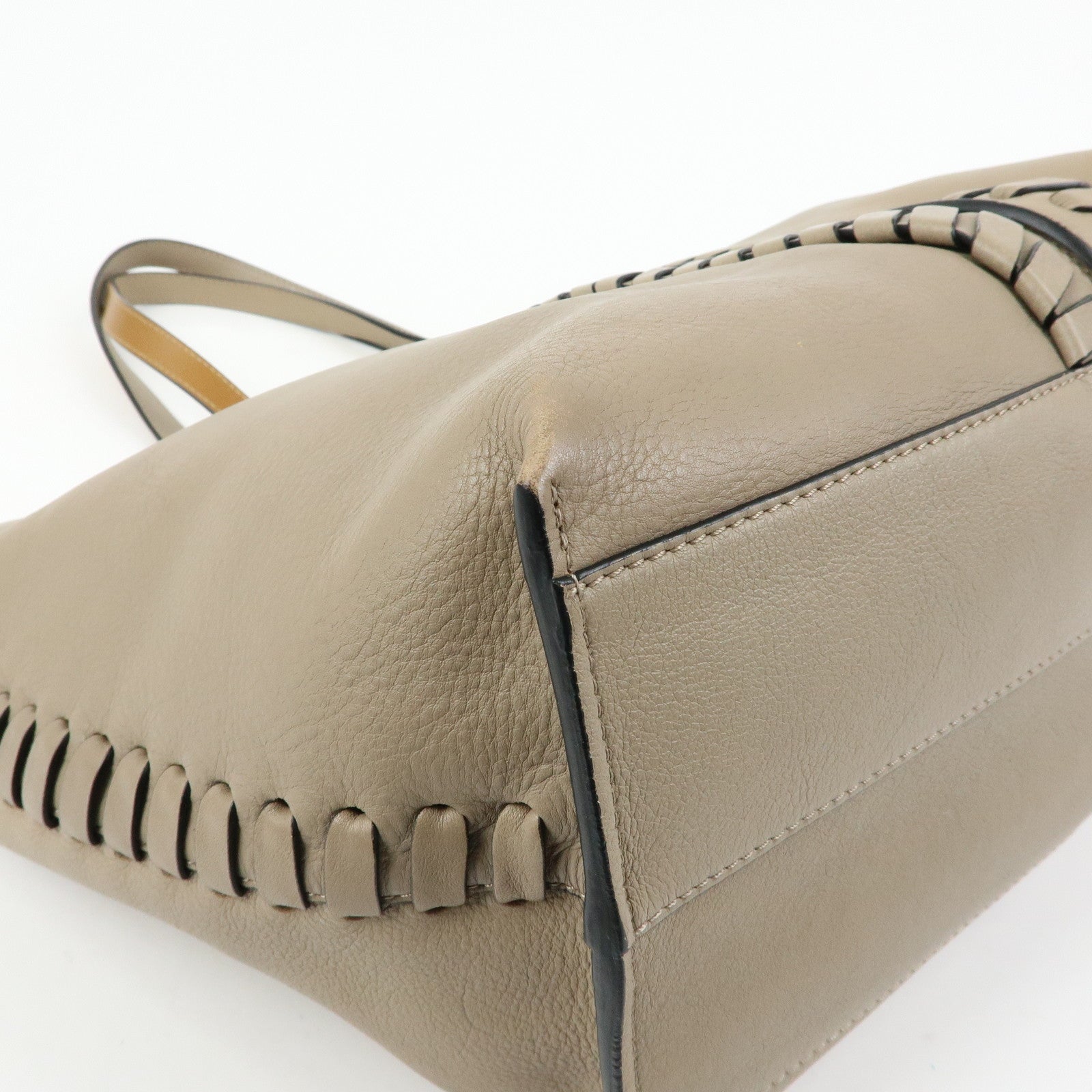 Chloe Leather Whipstitch Tote Bag Shoulder Bag Greige Beige