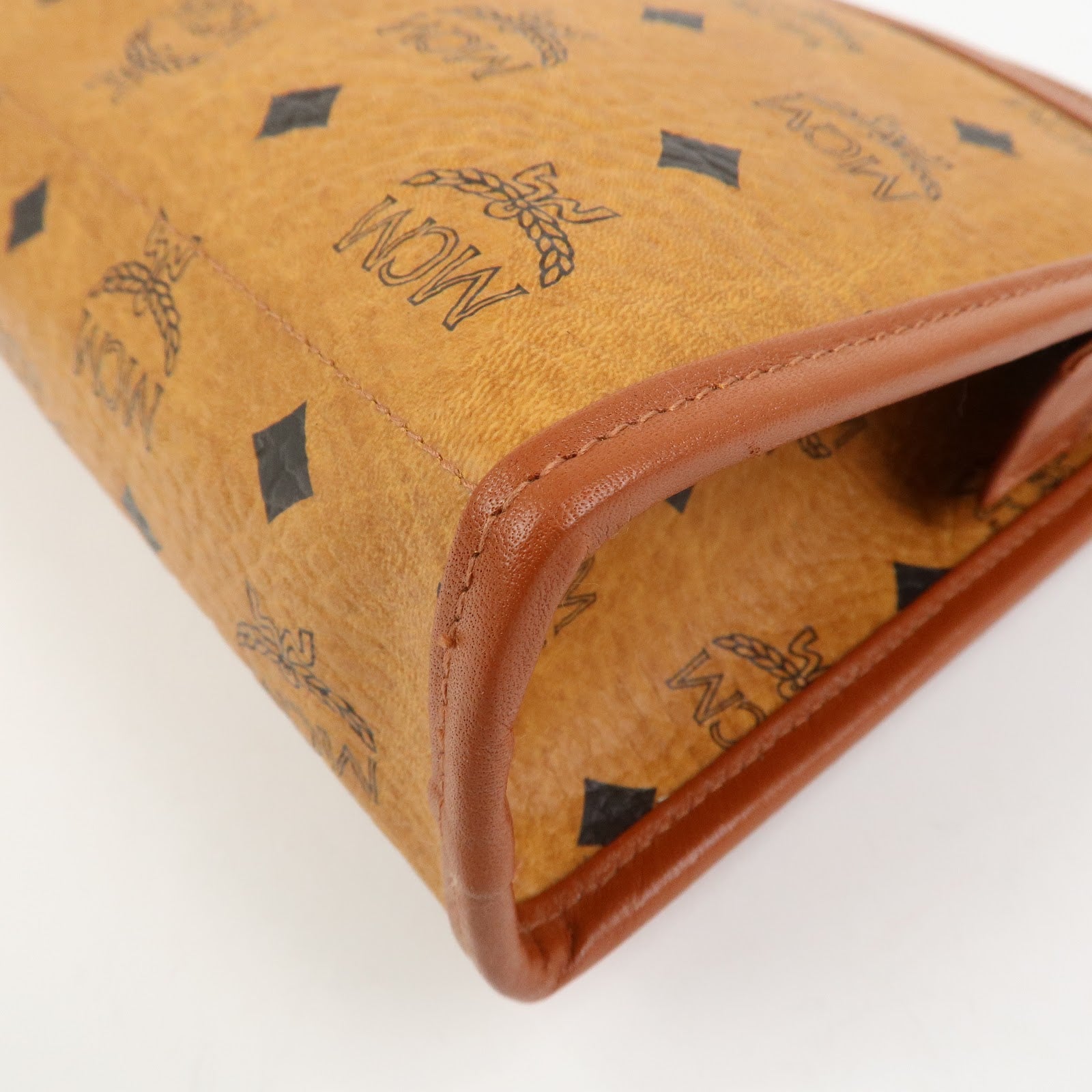 MCM Visetos Leather Clutch Bag Pouch Light Brown