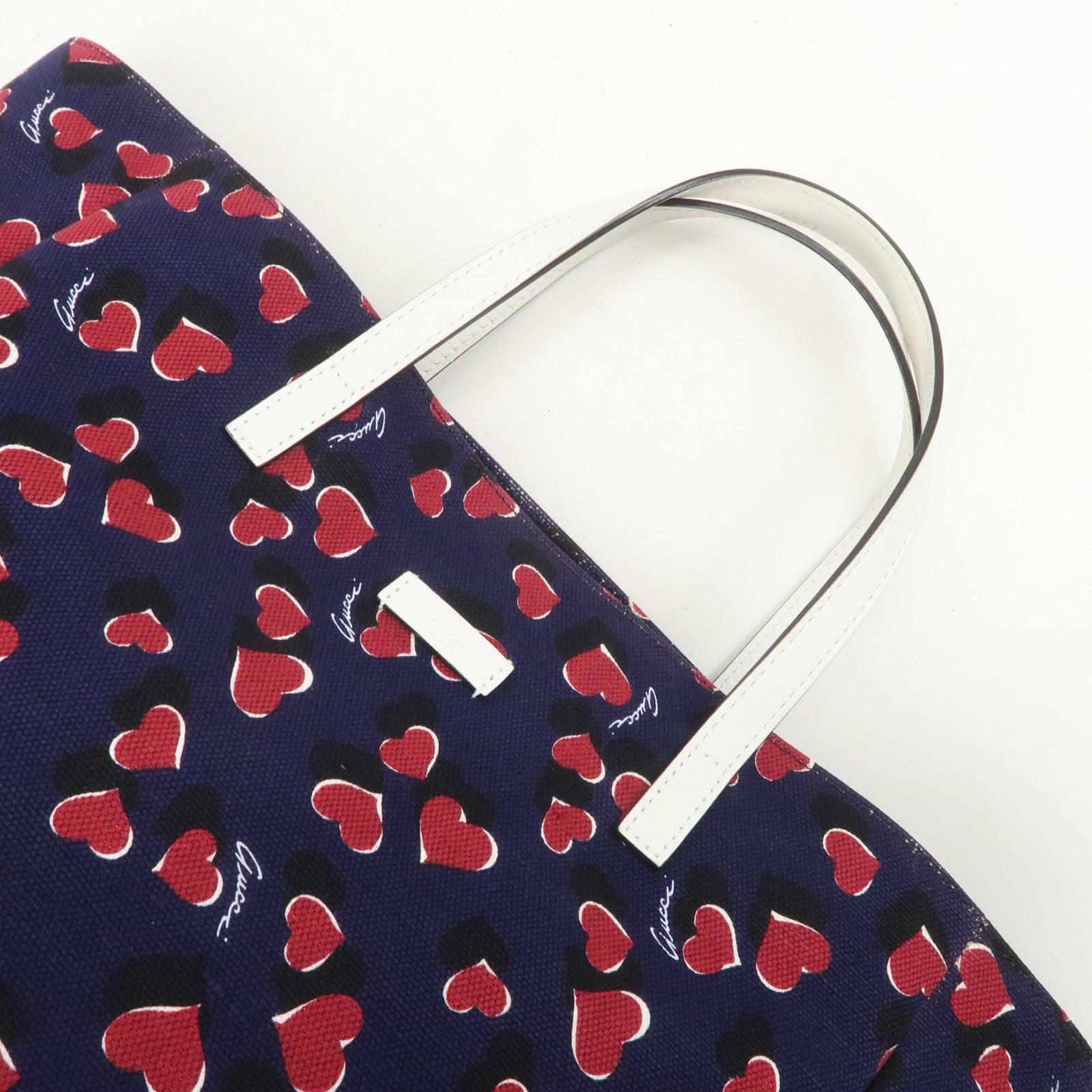 GUCCI Canvas Leather Tote Bag Hand Bag Heartbeat Navy 282439