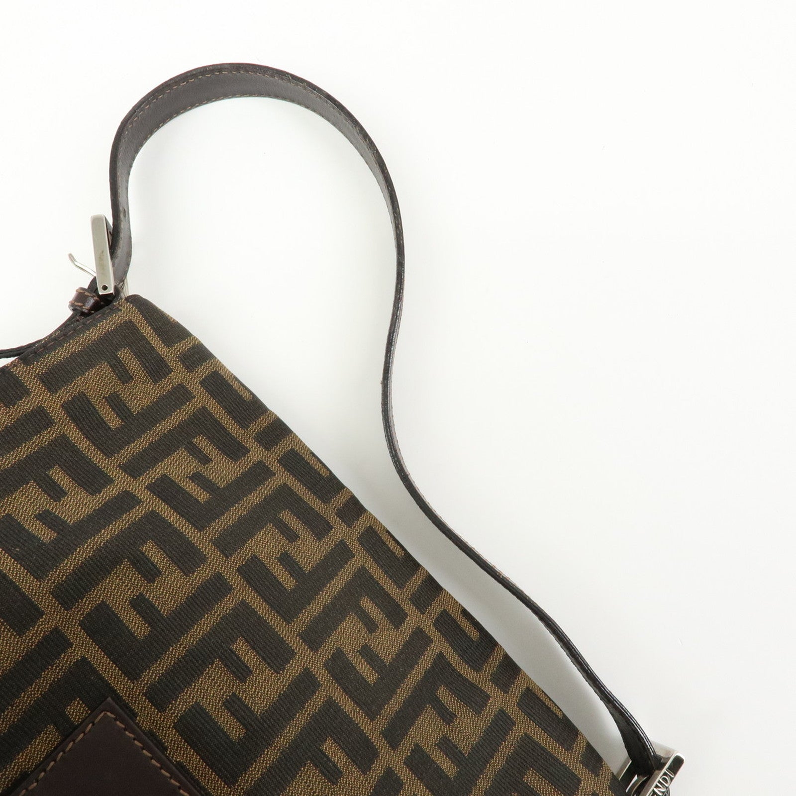 FENDI Mamma Baguette Zucca Canvas Leather Shoulder Bag Brown 26325