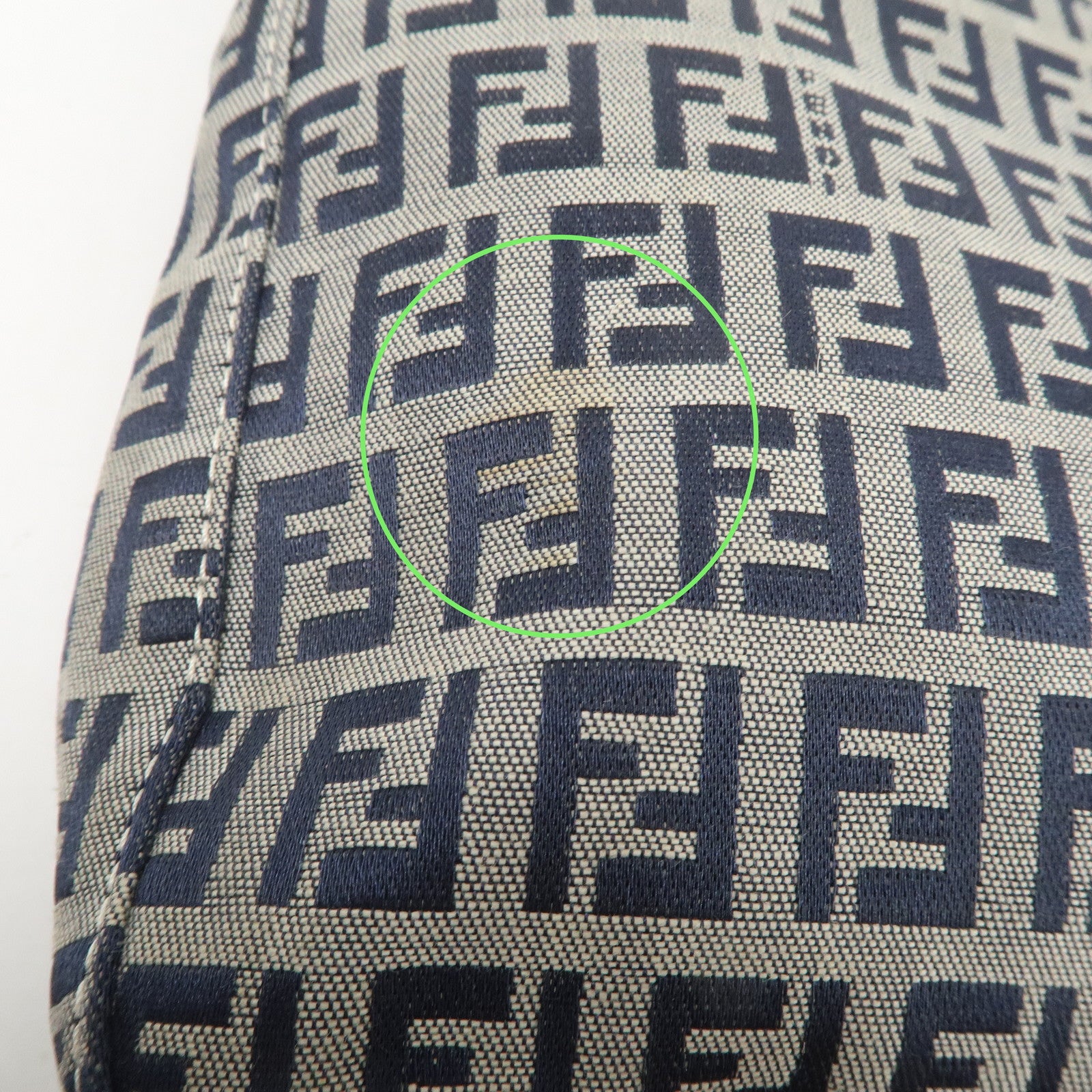 FENDI Zucchino Canvas Leather Tote Bag Shoulder Bag Navy Gray