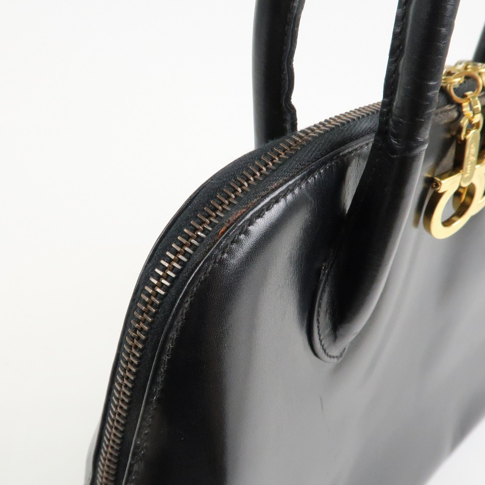 Ferragamo Leather 2Way Hand Shoulder Bag Black Gold HDW AK5644 Used