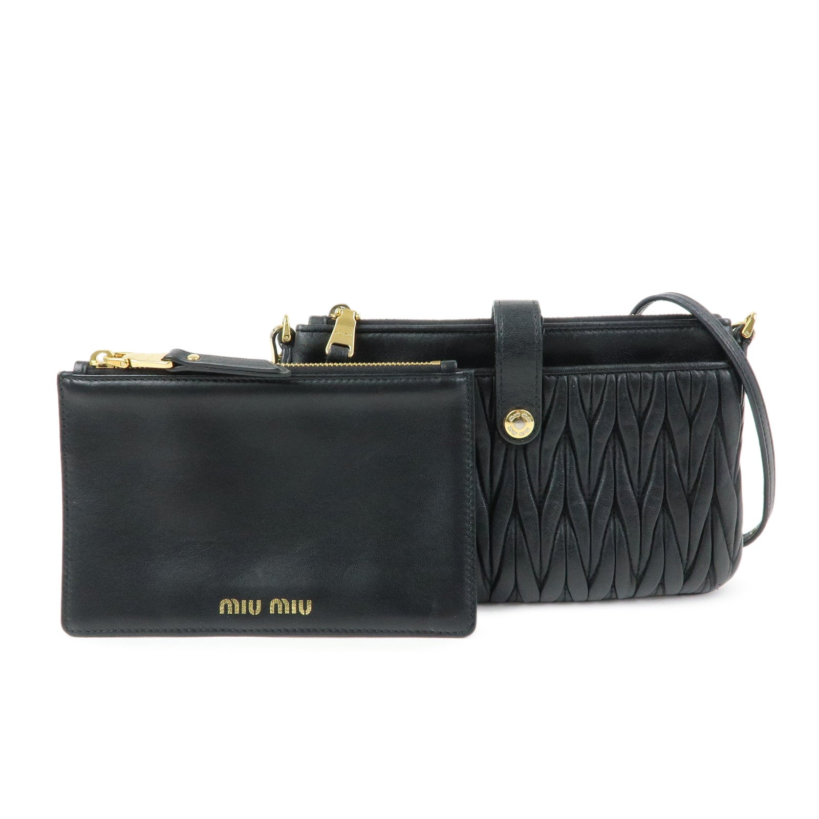MIU MIU Matelasse Leather Gathered Shoulder Bag Crossbody Bag Black