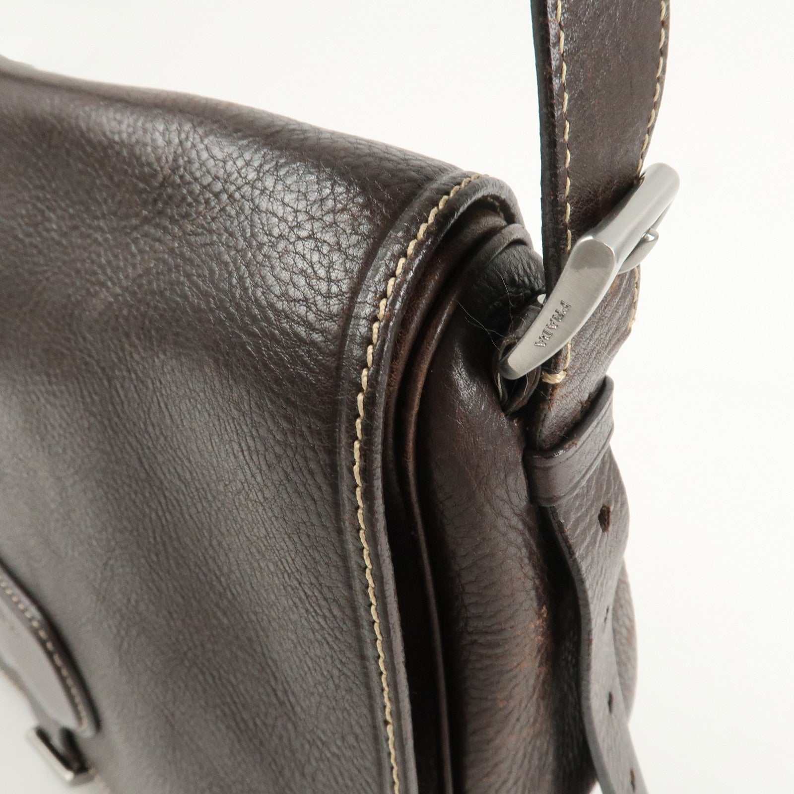 PRADA Logo Leather Shoulder Bag Crossbody Bag Brown