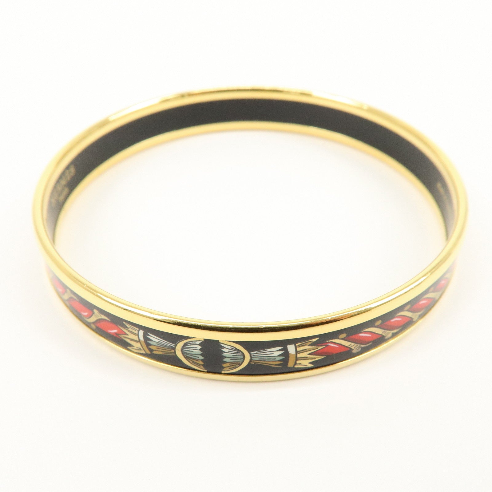 HERMES Email PM Gold Plated Bracelet Bangle Black Red