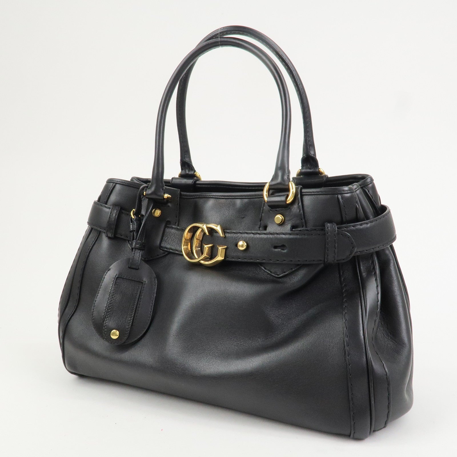 GUCCI GG Running Calf Leather Tote Bag Hand Bag Black 247183