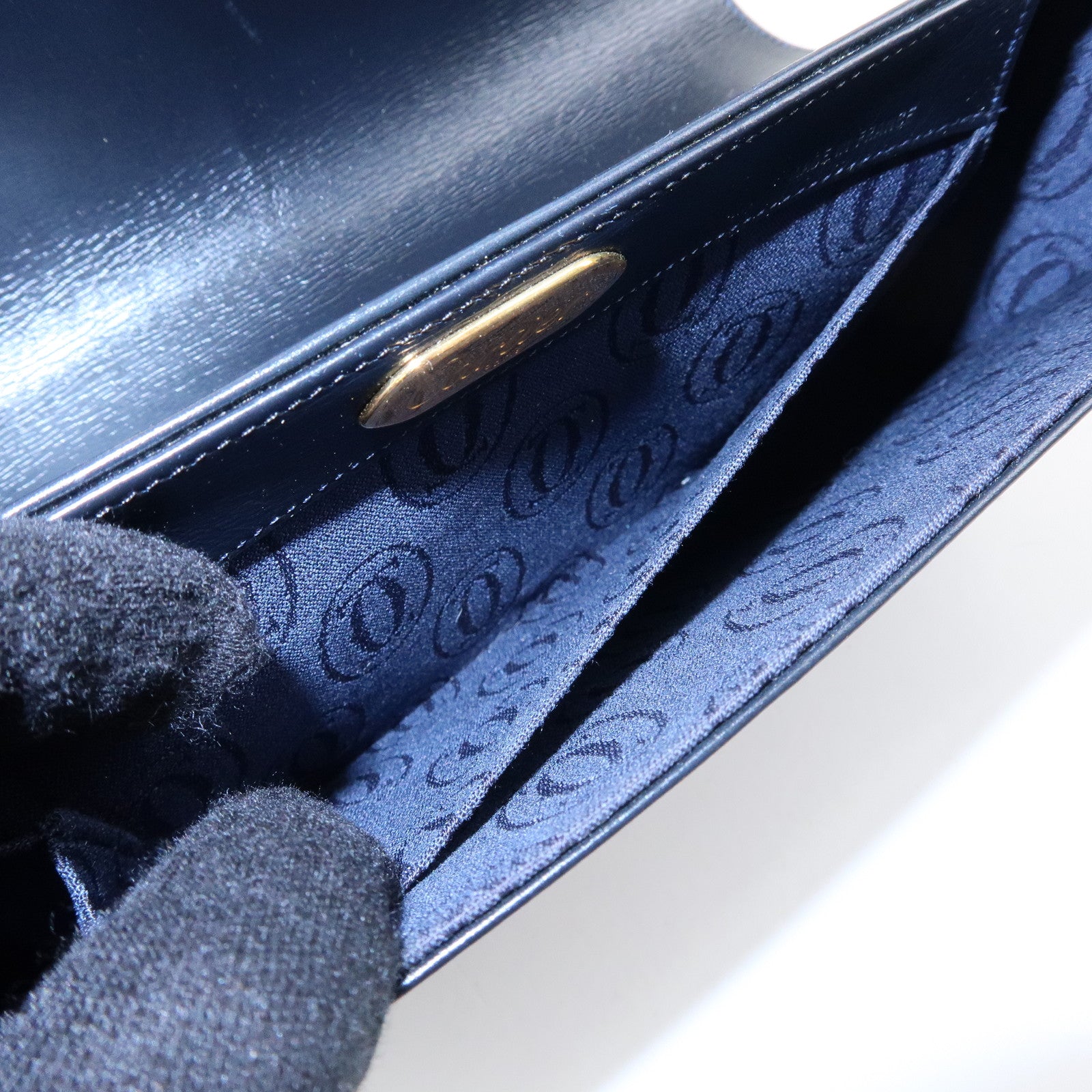 Cartier Sapphire Line Leather Clutch Bag Flat Pouch Dark Navy