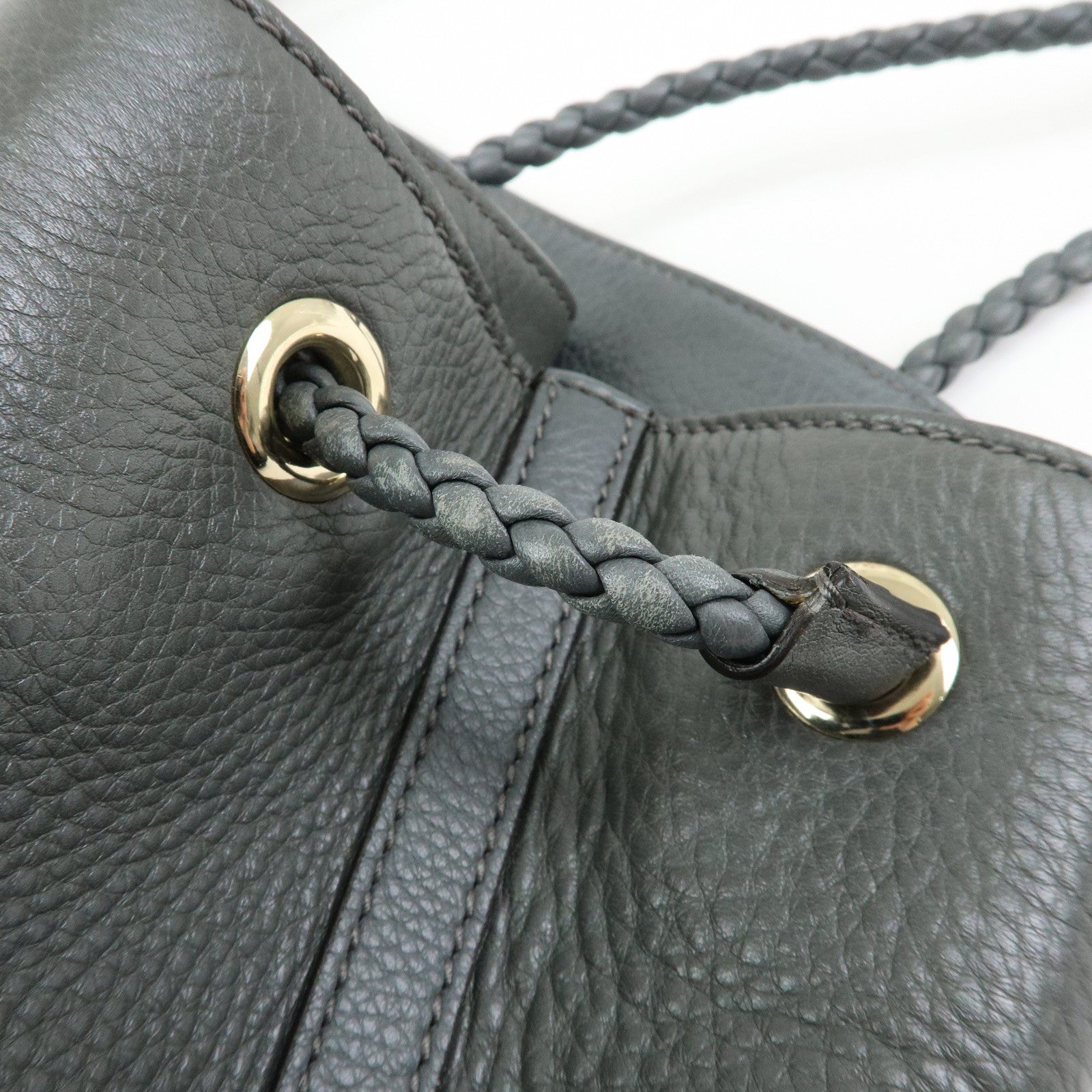 GUCCI Logo Leather Tote Bag Shoulder Bag Gray 380118