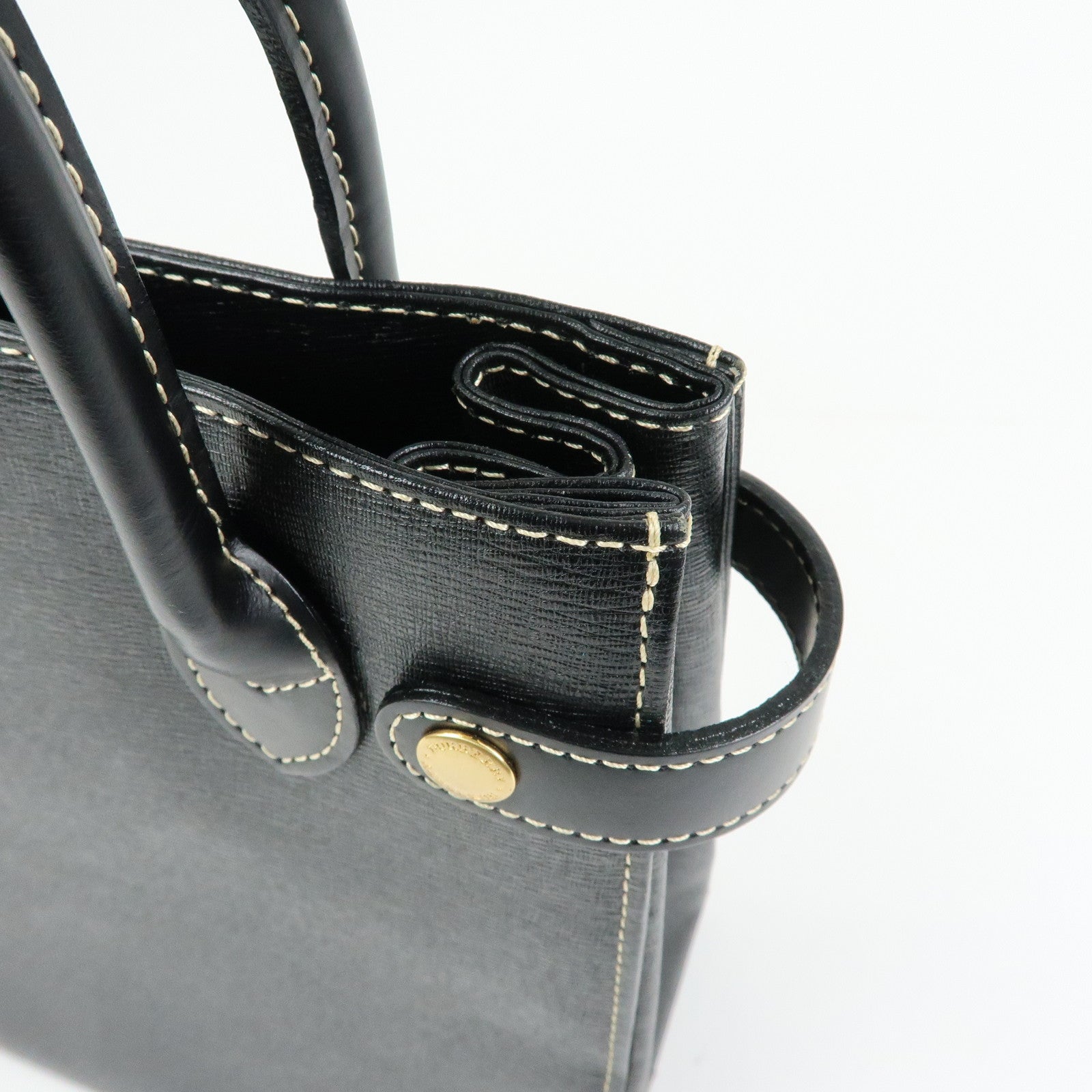 BURBERRY Leather Nova Plaid Hand Bag Tote Bag Black