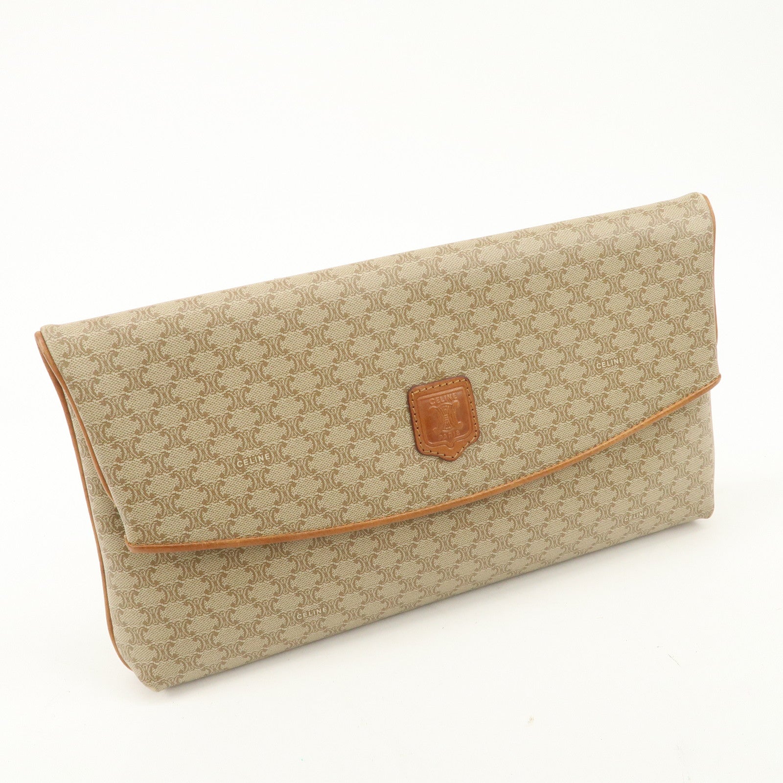 CELINE Macadam PVC Leather Clutch Bag Hand Bag Brown Beige