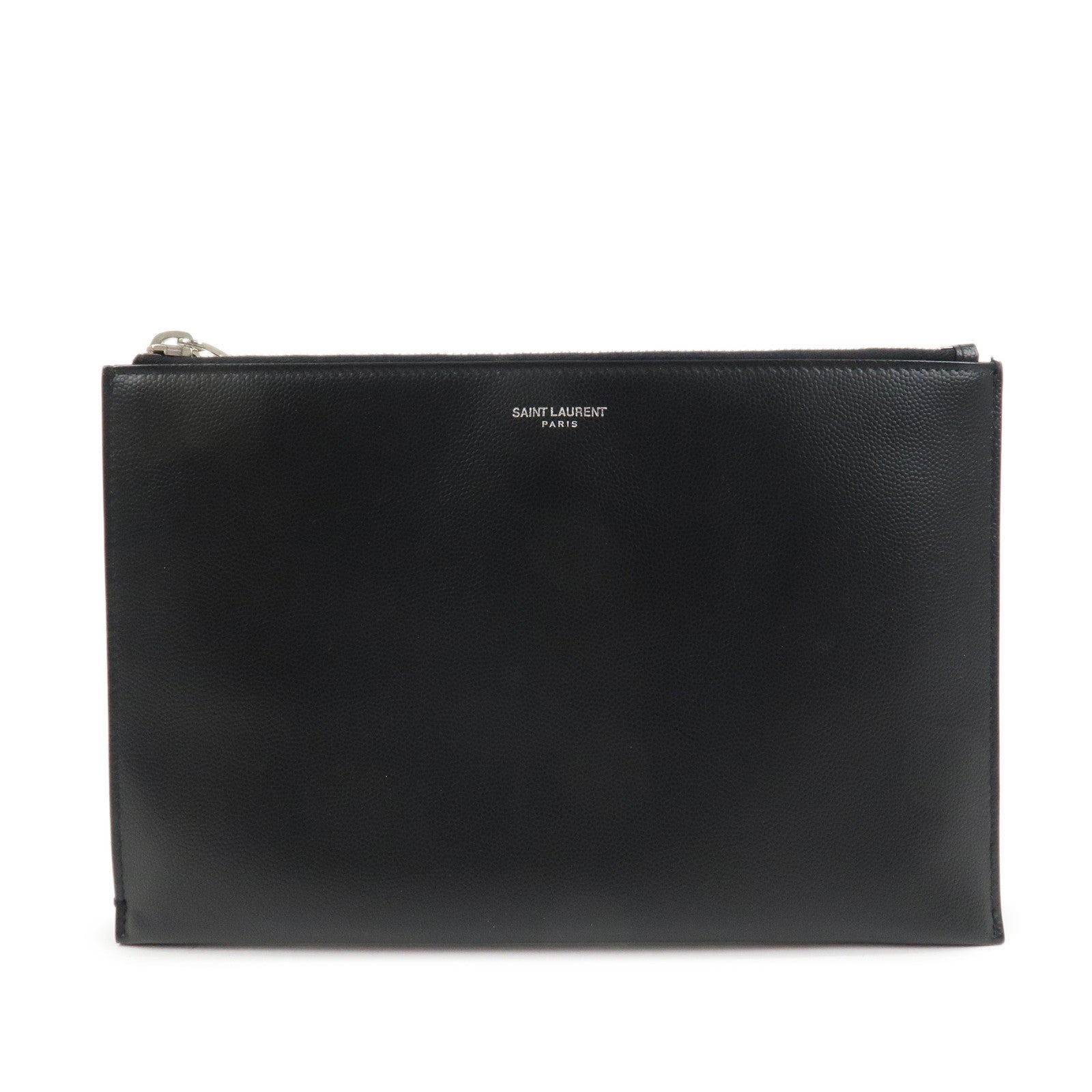SAINT LAURENT PARIS Logo Leather Clutch Bag Black