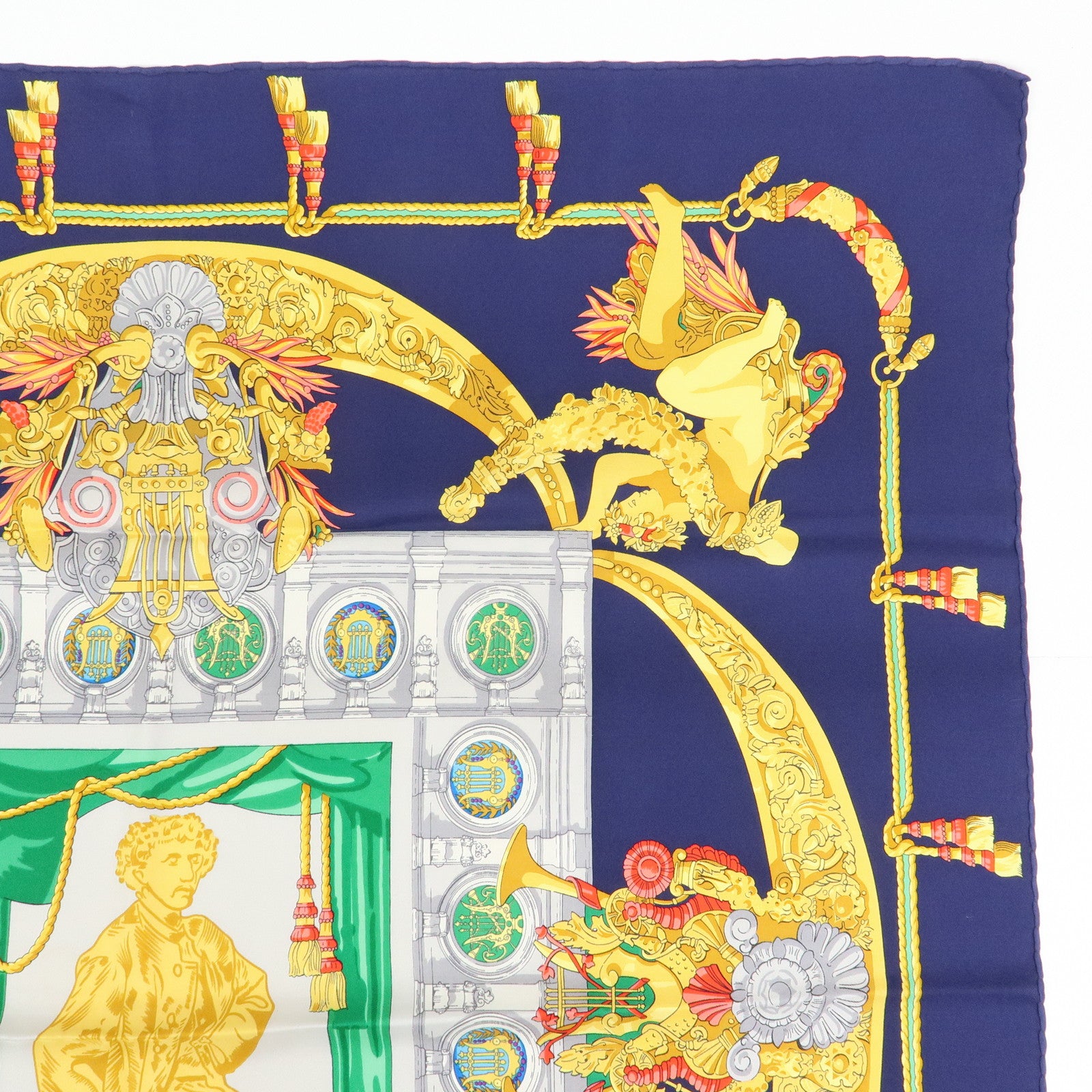 HERMES Carre 90 Silk 100% Scarf HOMMAGE A CHARLES GARNIER Navy
