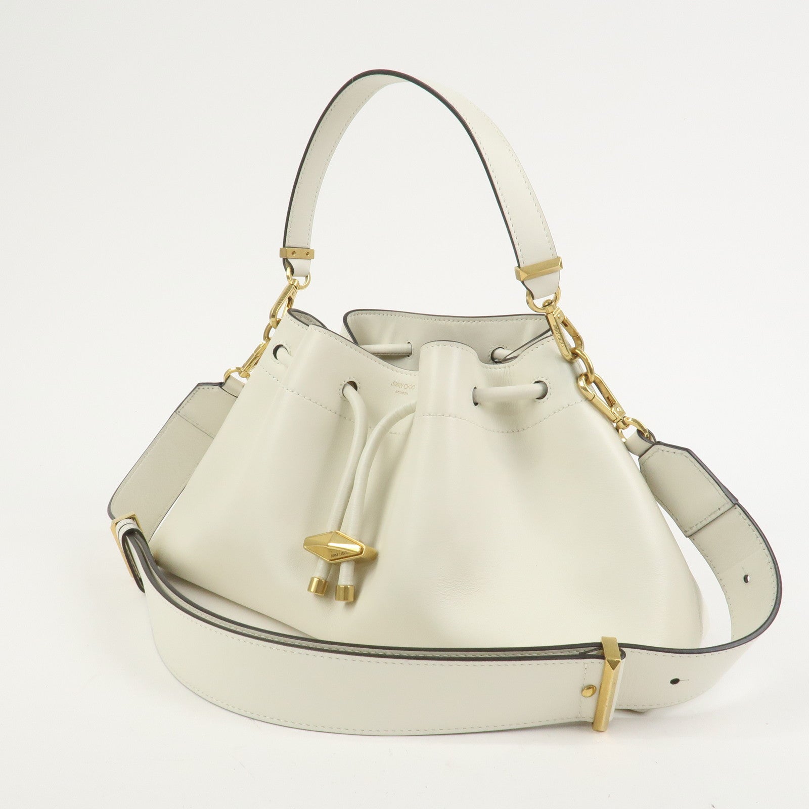JIMMY CHOO Cinch Calf Leather Medium 2Way Hand Shoulder Bag Ivory