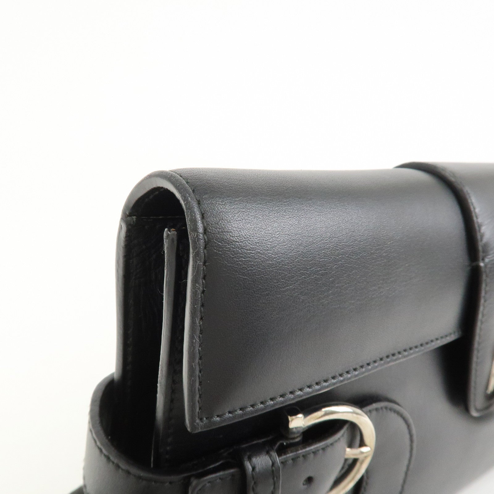 Ferragamo Gancini Leather 2Way Bag Hand Bag Shoulder Bag Black