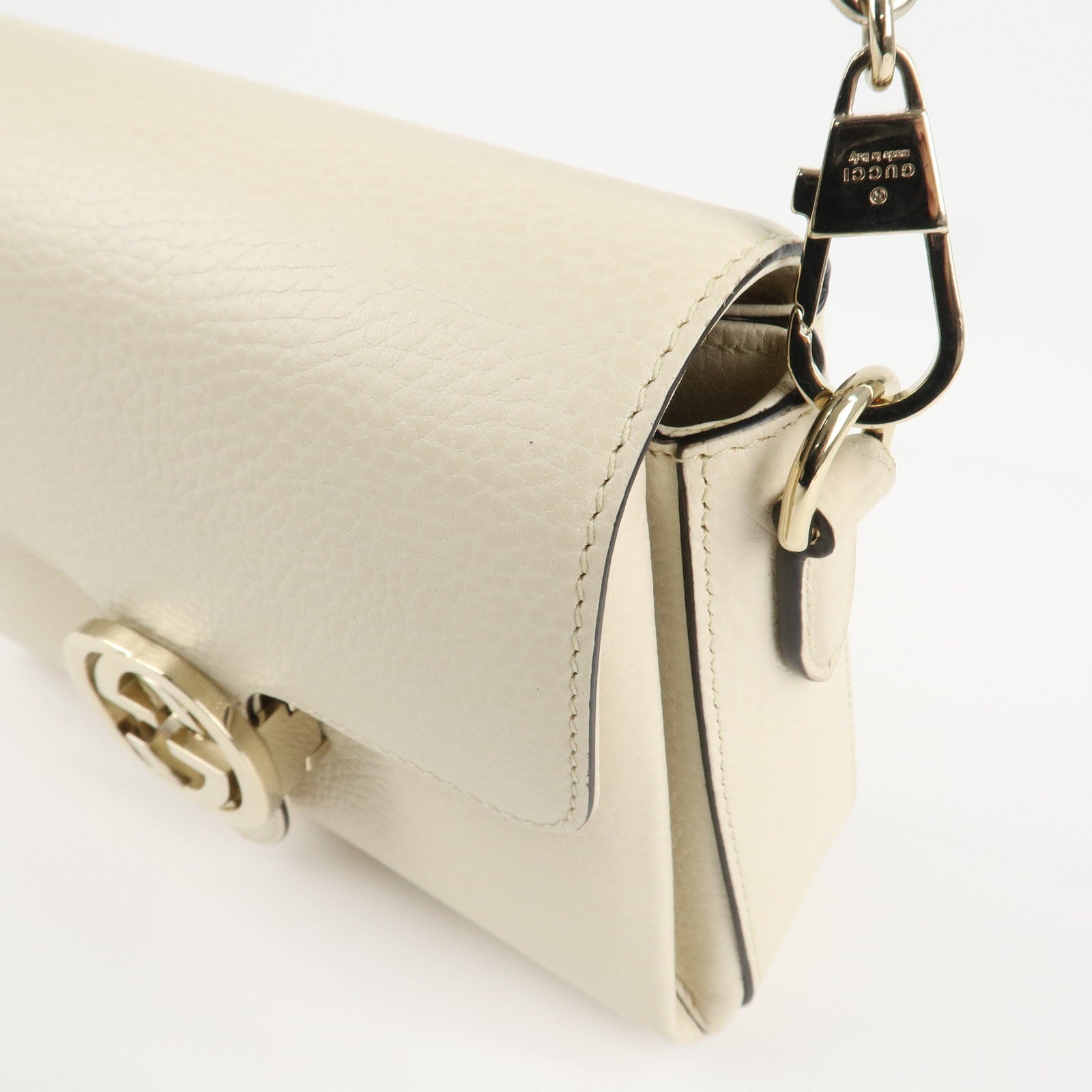 GUCCI Interlocking G Leather Chain Shoulder Bag Ivory Gold 240020 Used