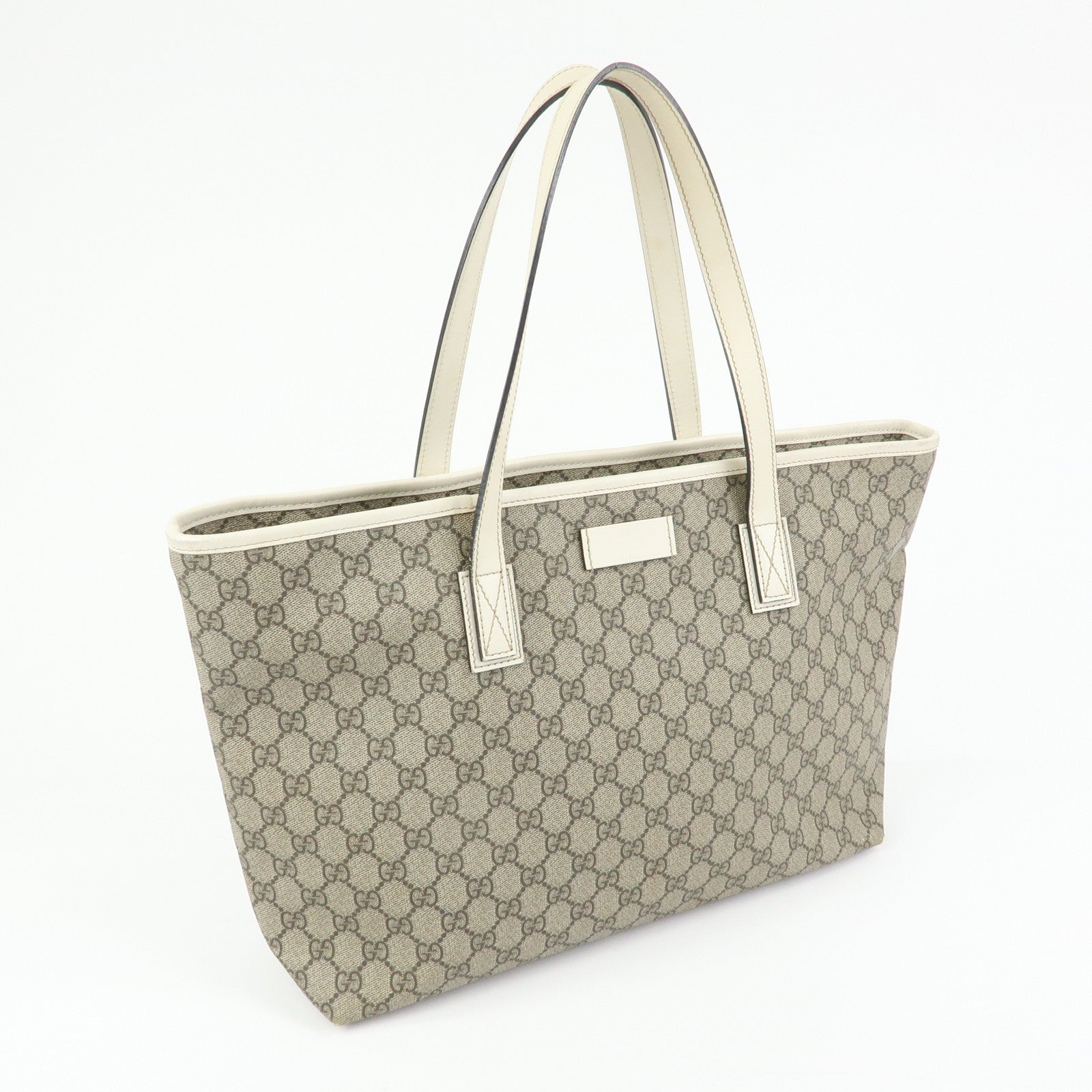 GUCCI GG Supreme Leather Tote Bag Shoulder Bag Beige White 211137