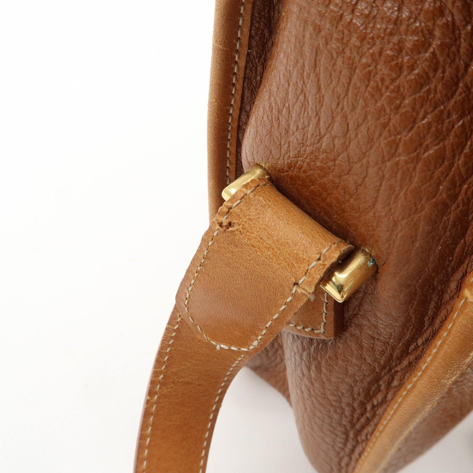 Christian Dior Logo Leather Shoulder Bag Brown Gold HDW