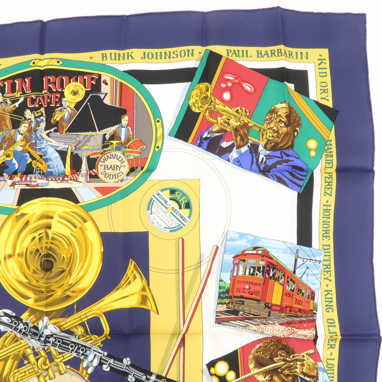 HERMES Carre 90 Silk Scarf THE ORIGINAL NEW ORLEANS CREOLE JAZZ Used