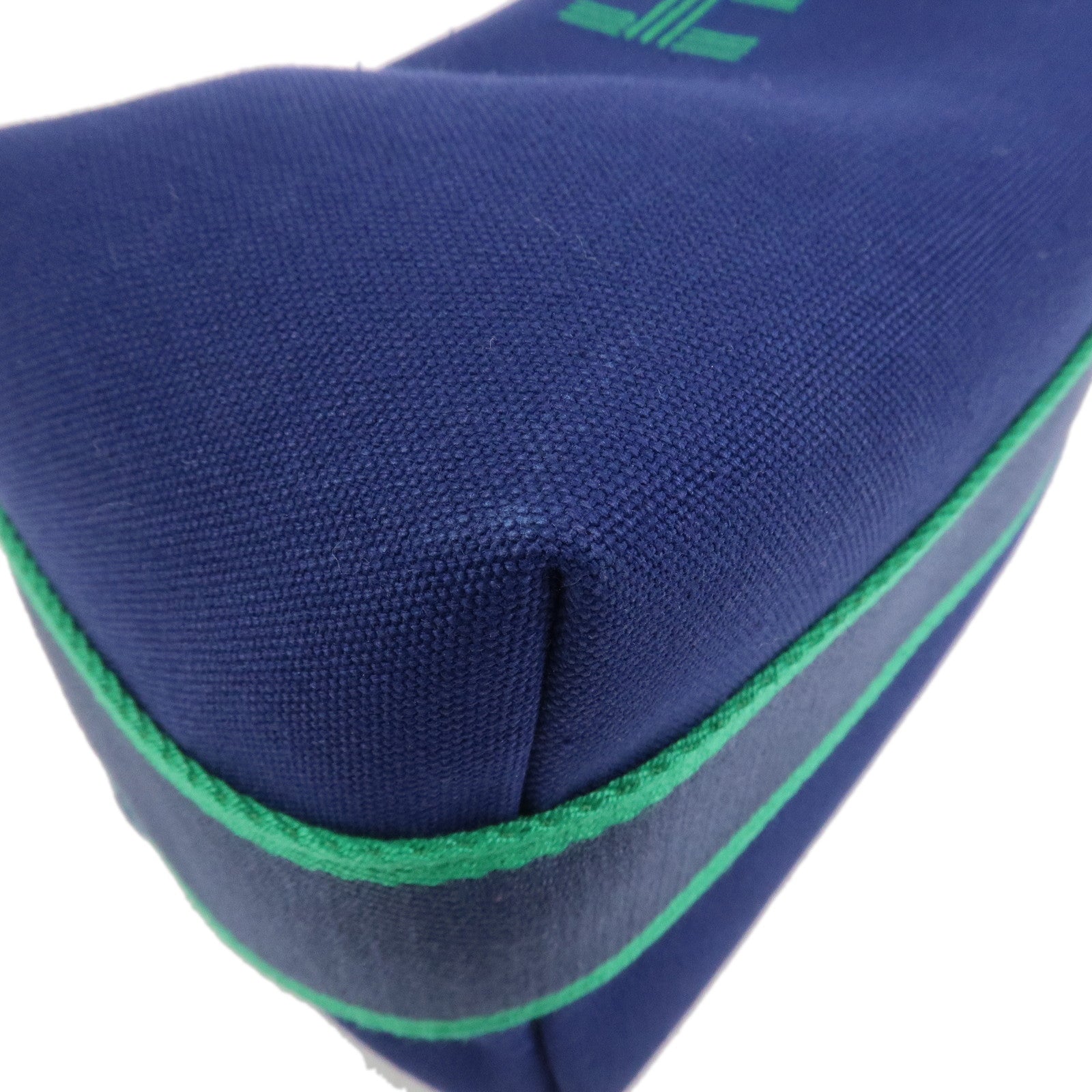 HERMES Bride A Brac PM Canvas Leather Hand Bag Pouch Navy Green