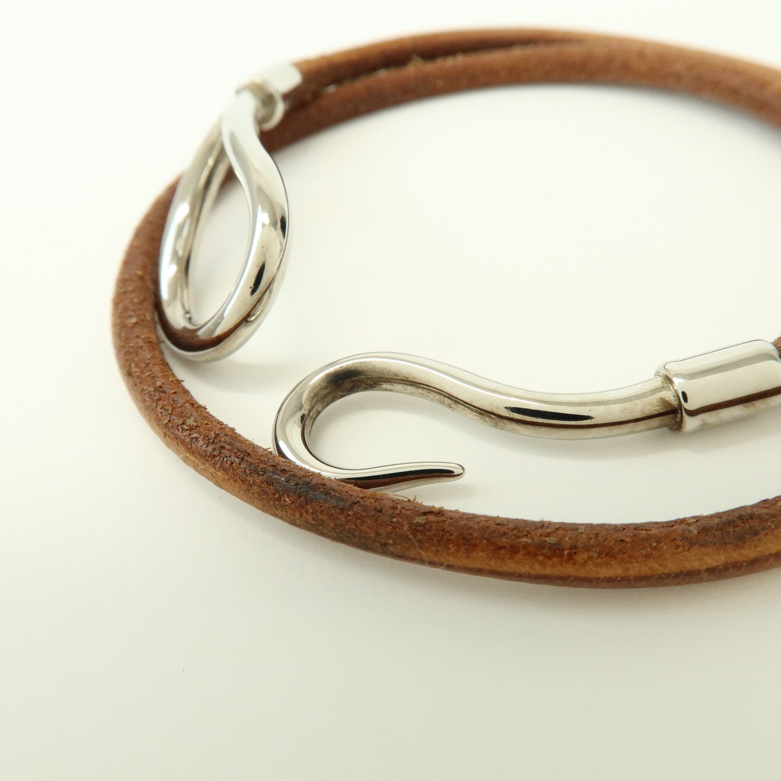 HERMES Jumbo Leather Metal Choker Bracelet Brown