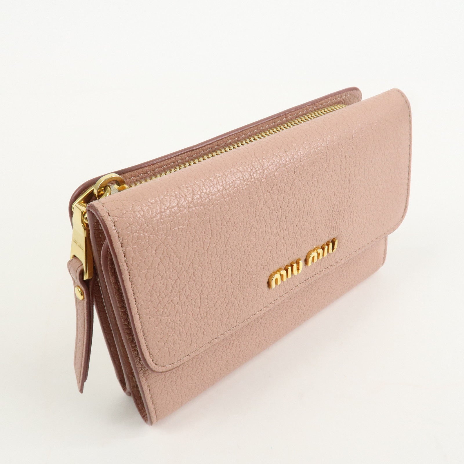 MIU MIU Leather Bi-fold Wallet Compact Wallet Pink 5ML014 Used