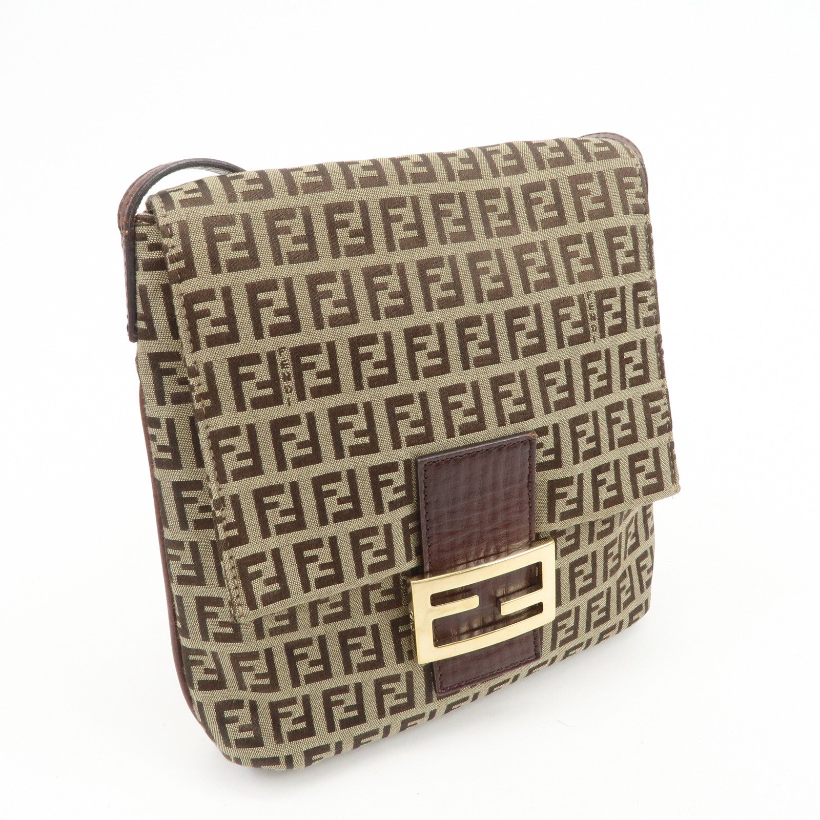 FENDI Zucchino Canvas Leather Shoulder Bag Crossbody Bag 8BT075