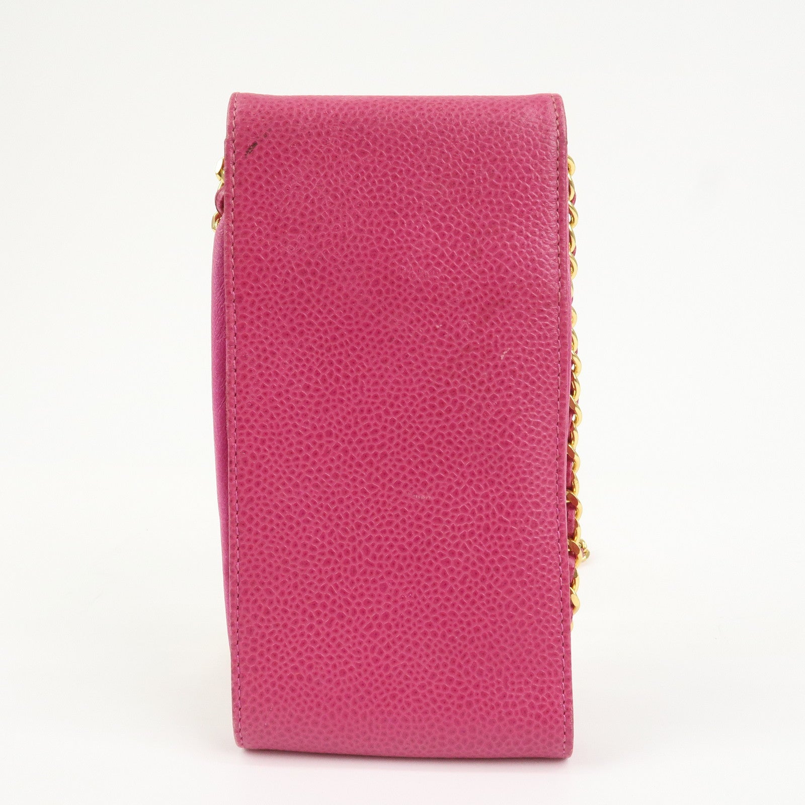 CHANEL COCO Mark Caviarskin Leather Chain Cell Phone Case Pink