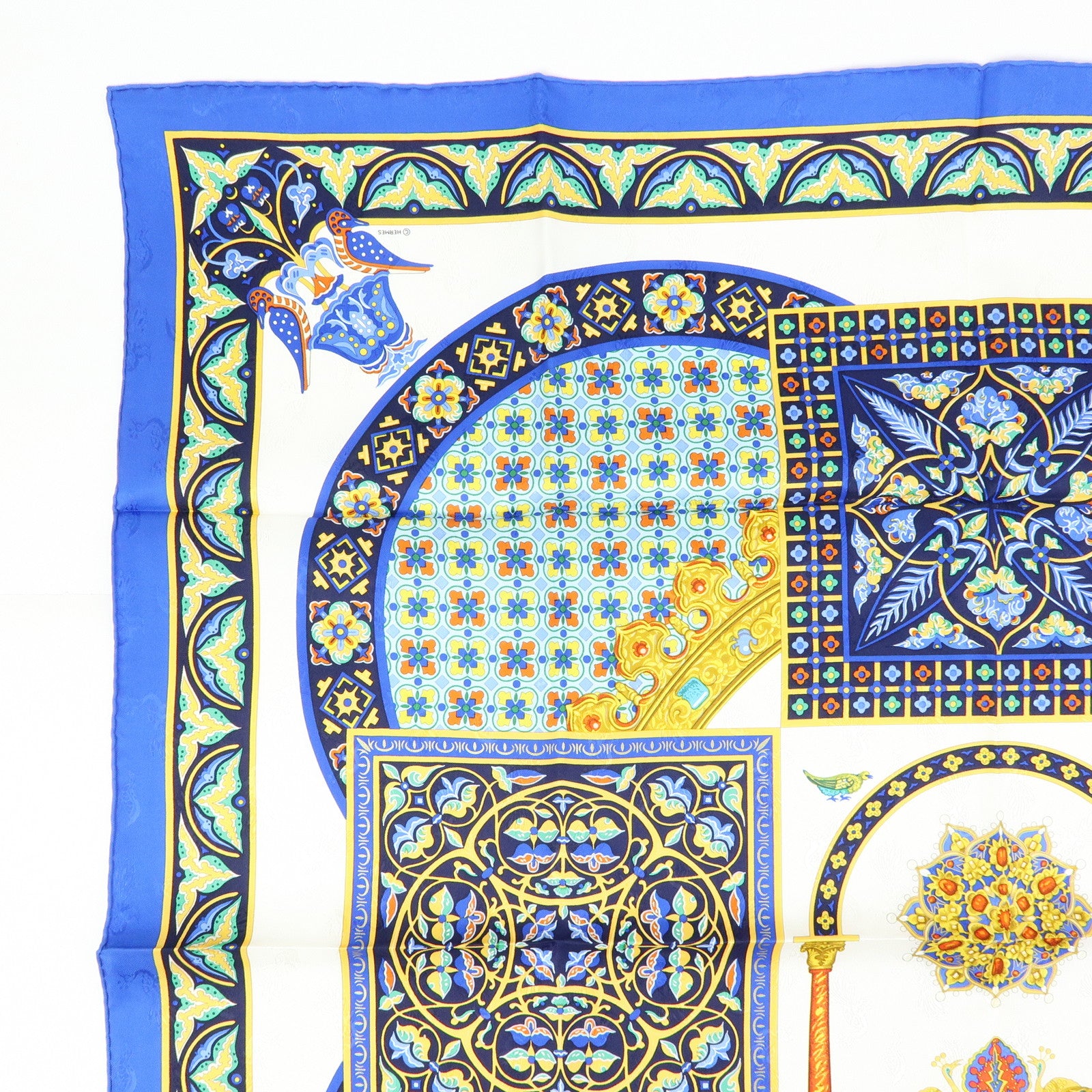 HERMES Carre 90 Silk 100% Scarf CIELS BYZANTINS Blue White